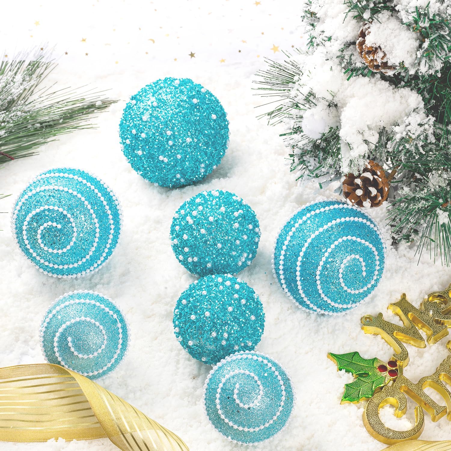 Adornos de bola de Navidad color azul bebé, decoraciones de bolas de Navidad inastillables de plástico colgantes para fiestas de vacaciones (3.543