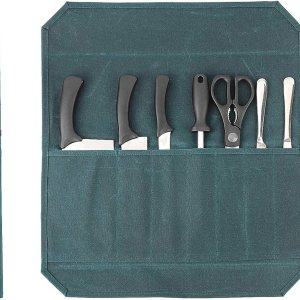 Denifiter Bolsa de lona encerada resistente para cuchillos de chef con 7 ranuras, impermeable y duradera (verde oscuro) Denifiter Bolsa de lona encerada resistente para cuchillos de chef con 7 ranuras, impermeable y duradera (verde oscuro)