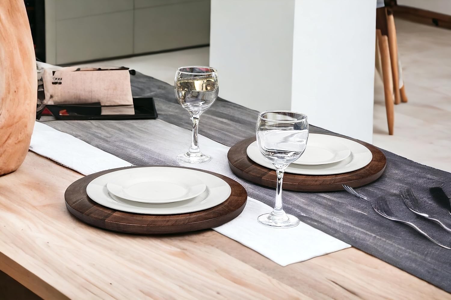 CLEENTABLE Placa de carga de madera, juegos de platos de carga de madera, cargadores de madera para platos llanos, manteles individuales de madera,