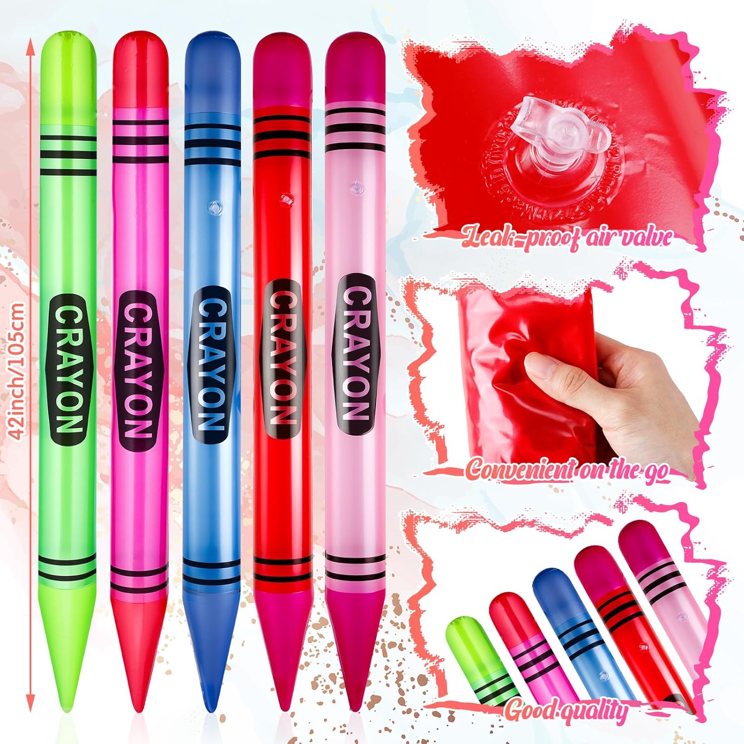 Juego de 15 crayones inflables de neón de 43.3 pulgadas de alto, grandes crayones gigantes, decoración de cumpleaños para niños, recuerdo de fiesta,