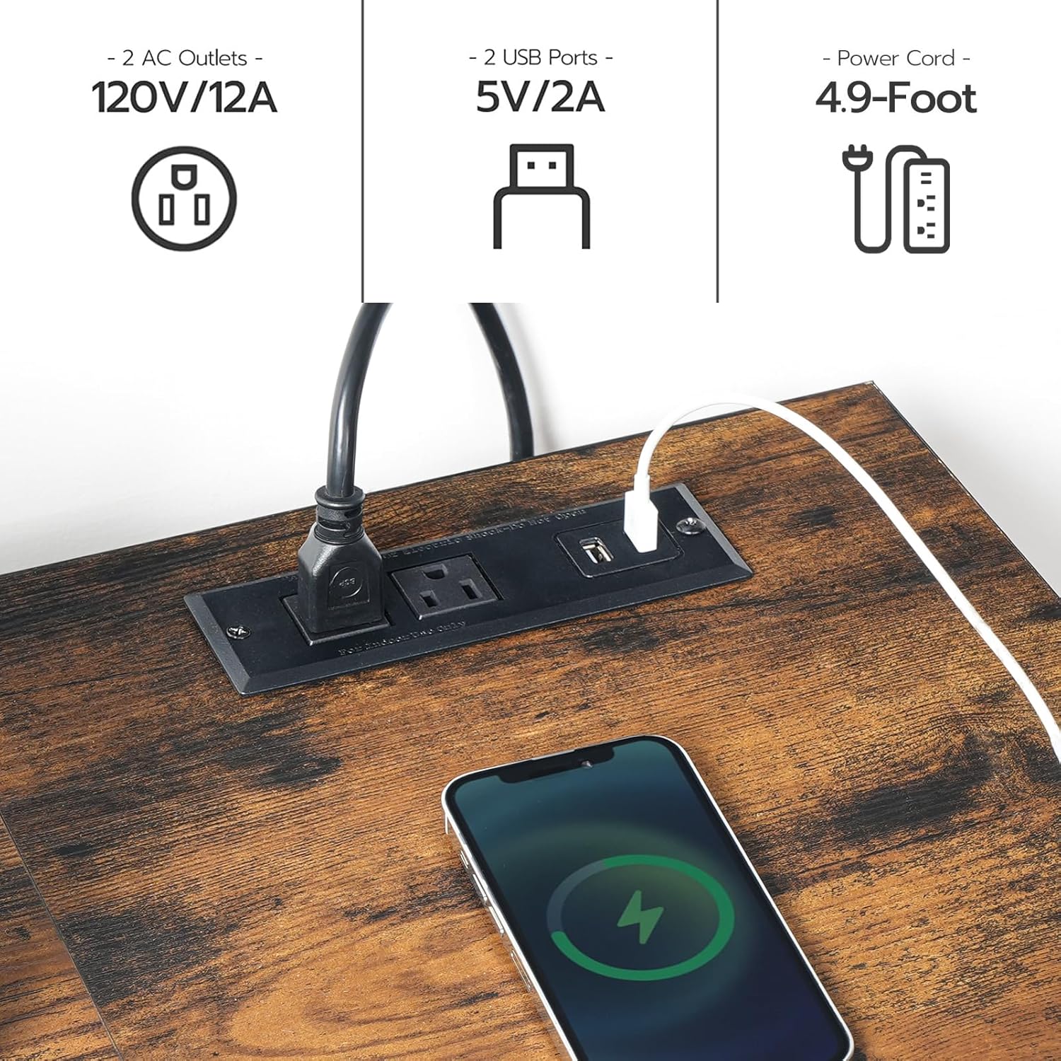 HOOBRO Gabinete de bar de vinos con luz LED y tomas de corriente, mesa de estante de vino para bebidas y vasos, gabinete de bar de café con estante