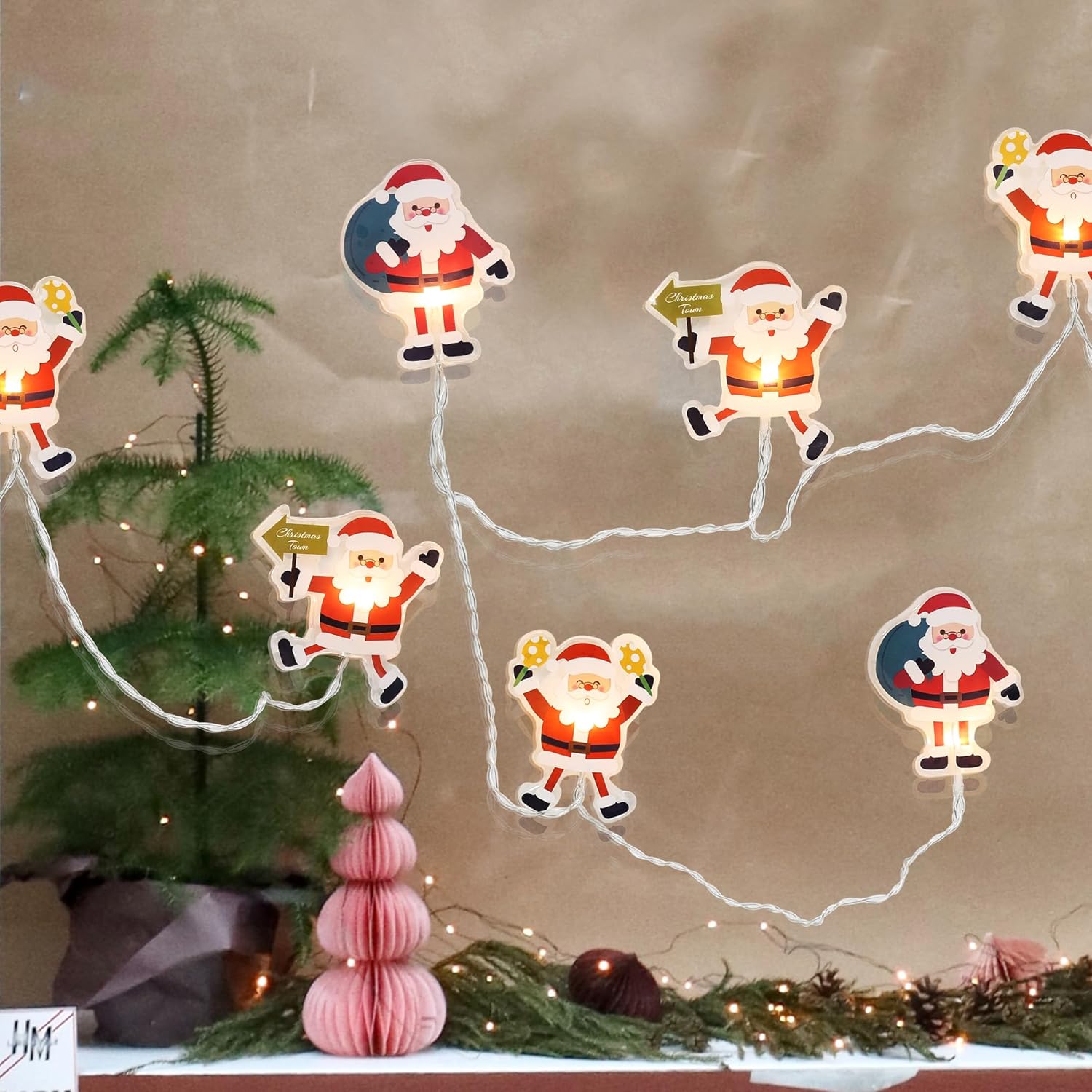 Guirnalda de luces de Navidad, 5.4 pies, 6 luces LED de Papá Noel, luces de hadas para interiores, funciona con pilas, guirnalda de luces LED de