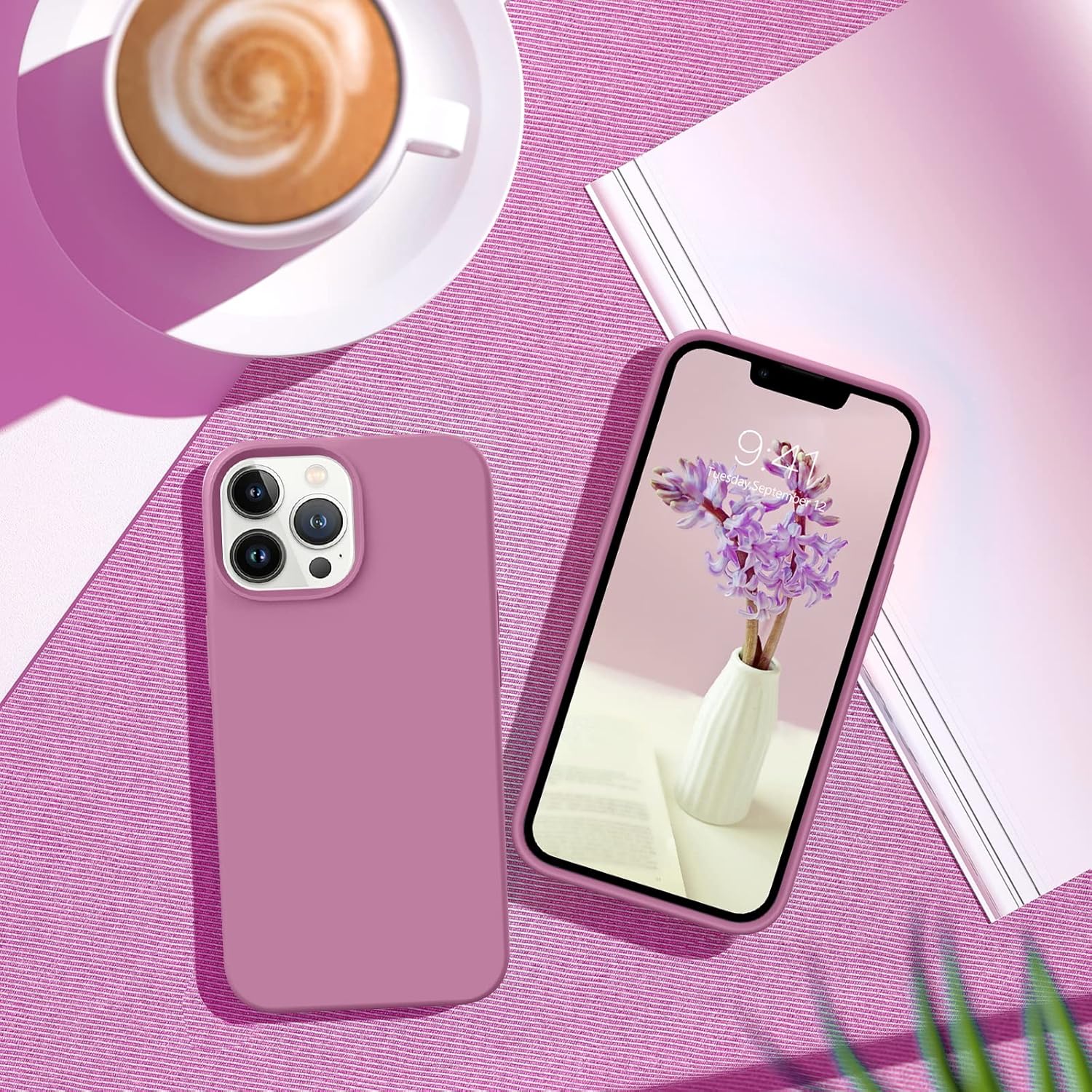 GUAGUA Funda compatible con iPhone 13 Pro Max de 6.7 pulgadas de silicona líquida de gel suave, forro de microfibra delgada, textura de cojín, funda