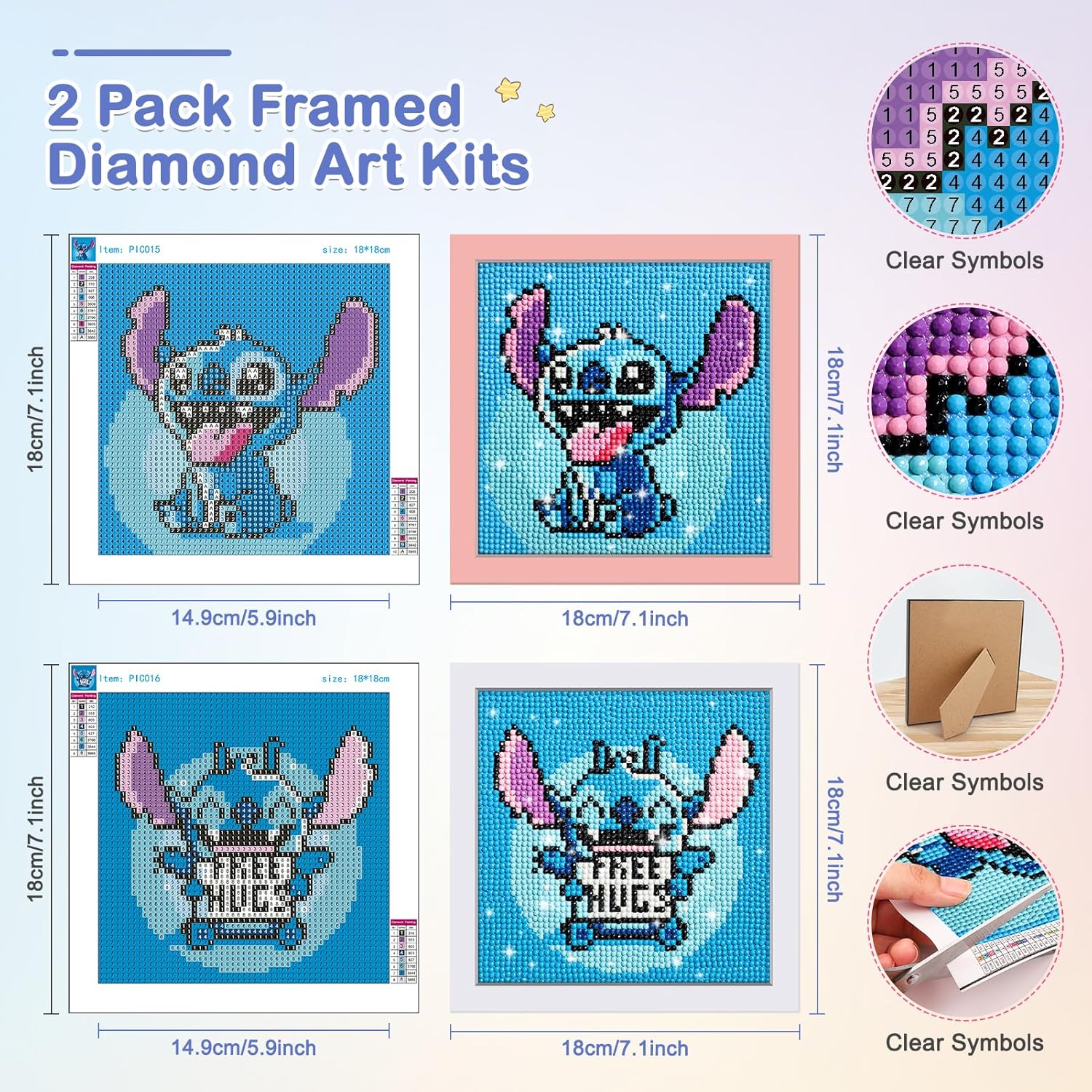 MOGTAA Paquete de 2 kits de pintura de diamantes para niños con marco, arte de diamantes de dibujos animados para niños de 6 a 8 a 10 a 12 años,