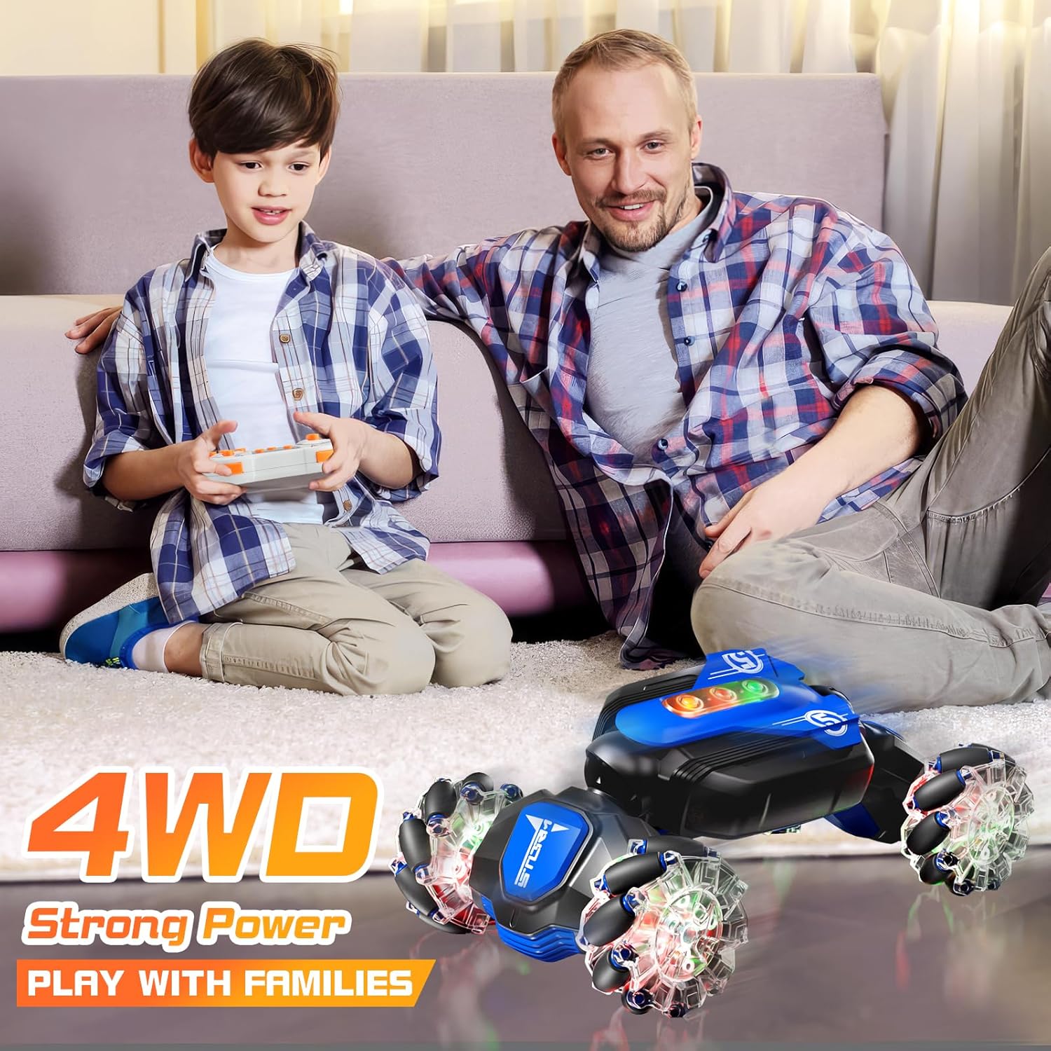 Aiqi Auto de control remoto, 2.4 GHz 4WD con detección de gestos RC Stunt Car con música fresca y luz, juguete giratorio de doble cara de 360 ,