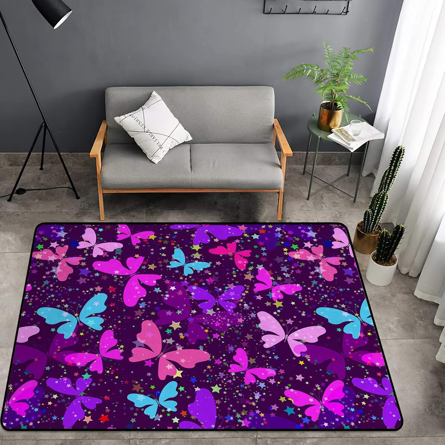 Tapete de esponja lavable para niñas, niños, dormitorio, sala de estar, siluetas abstractas de colores, mariposas, antideslizante, súper suave,