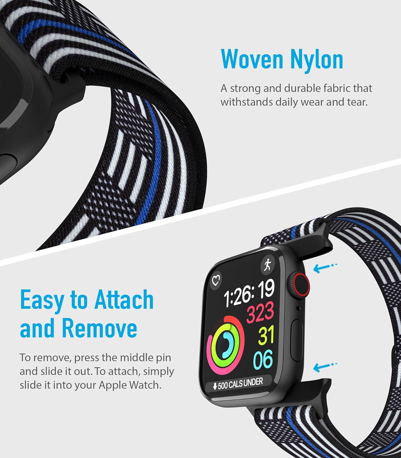 Correas de nailon para Apple Watch para mujeres y hombres, iWatch 123456789SEUltra 2 correas para 1.496 in1.575 in1.614 in1.654 in1.732 in1.772