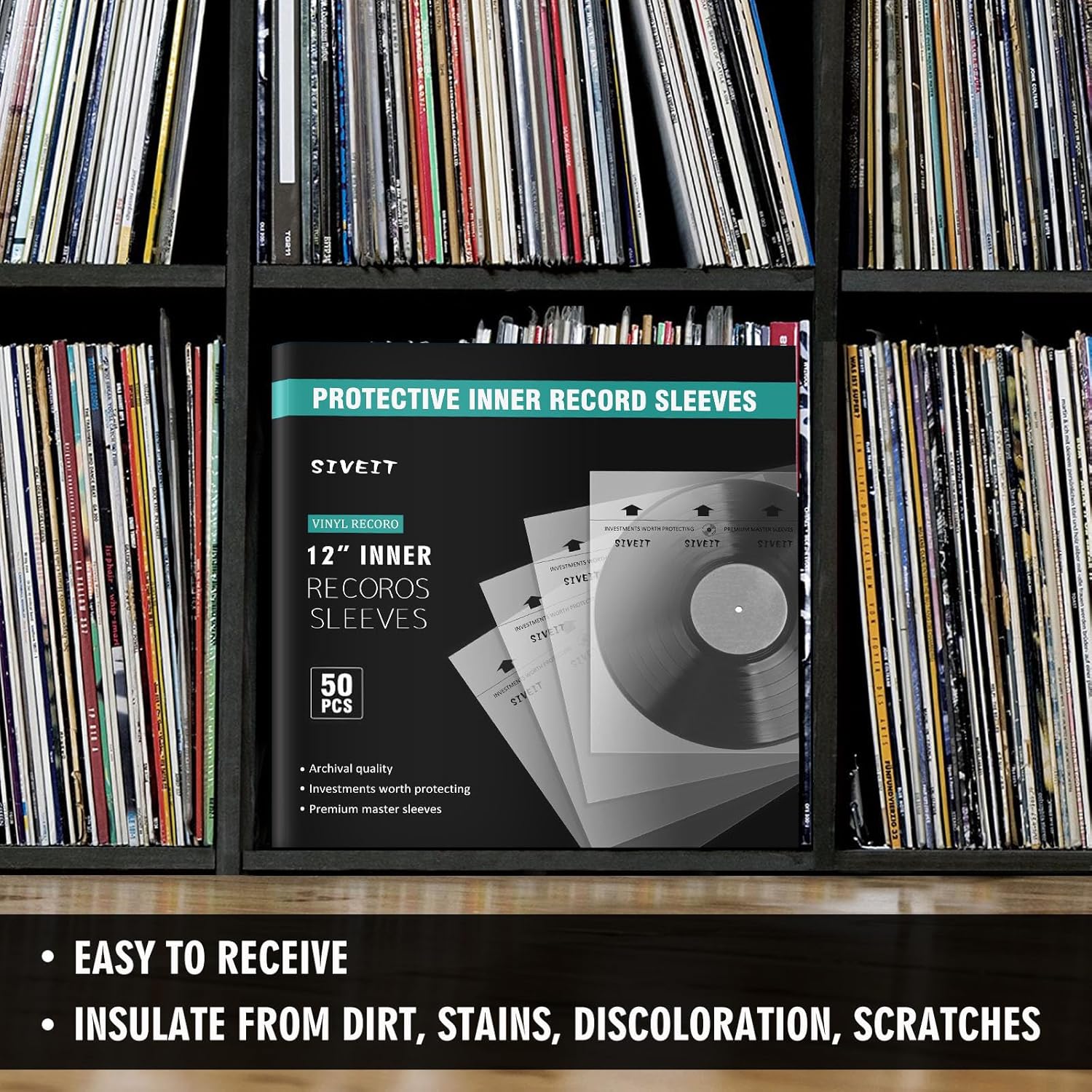 Sivet – Fundas interiores de vinilo de 50 LP para máxima protección y preservación con propiedades antiestáticas y diseño de ángulo cuadrado, ideal