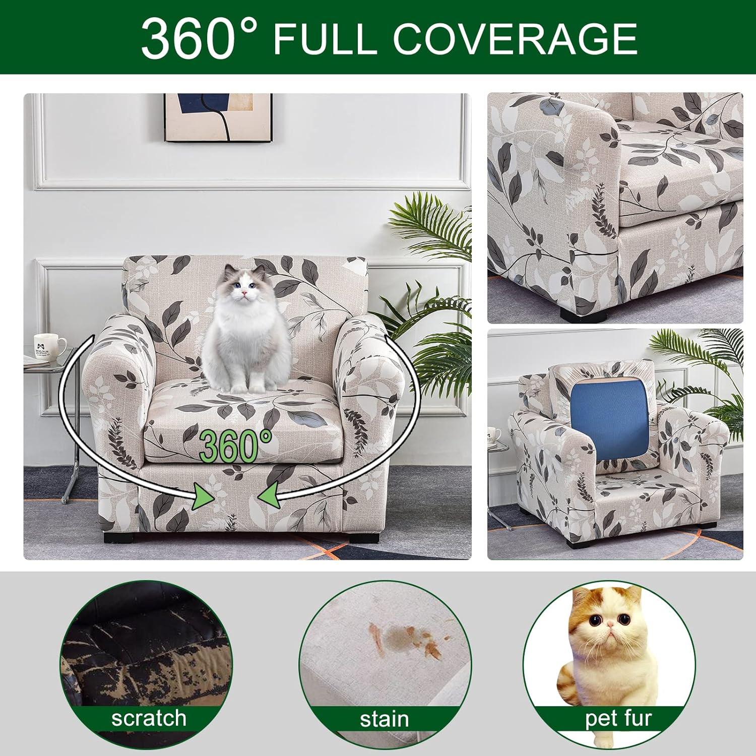 CRFATOP Fundas elásticas para sillón de 2 plazas suaves con diseño floral para perros, fundas elásticas para sillón de 1 plaza, fundas lavables para