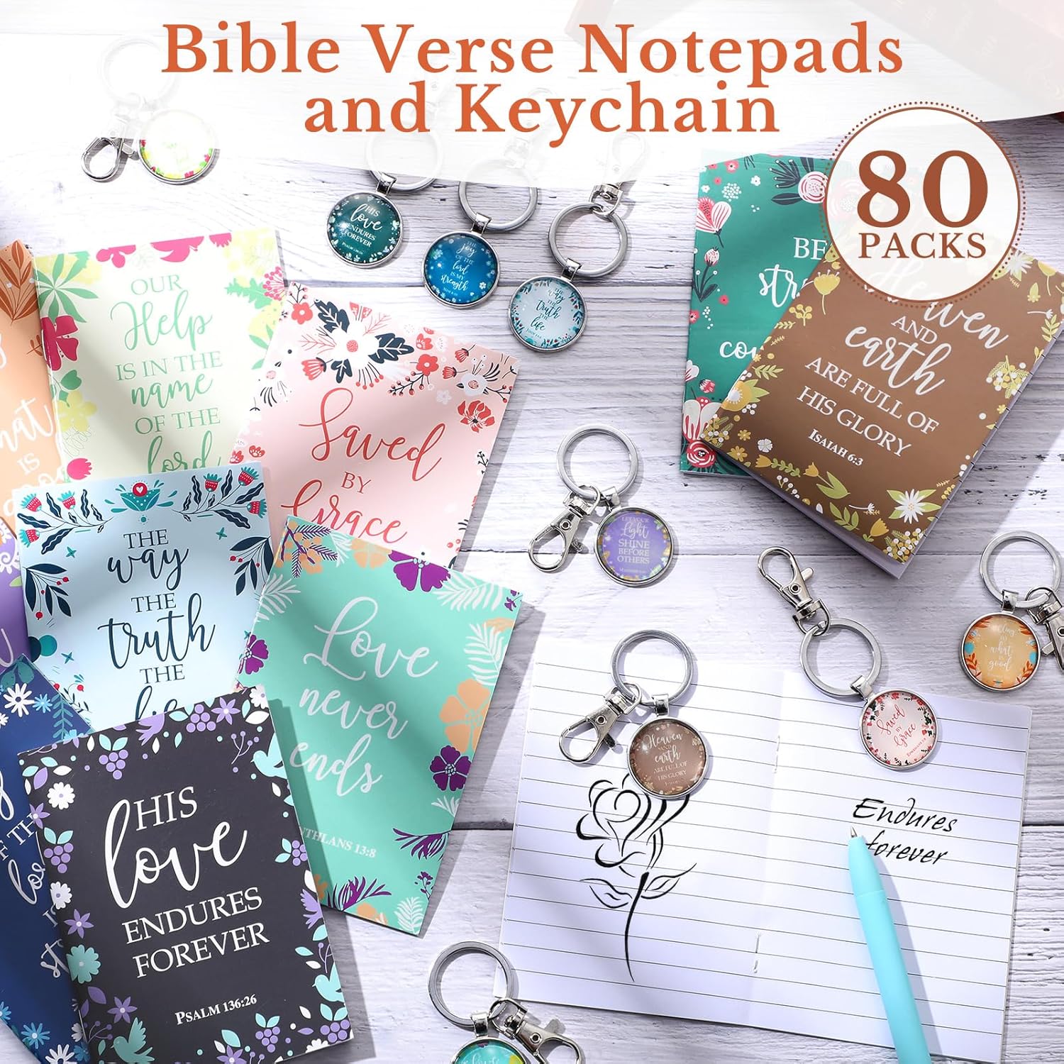 80 piezas de diarios inspiradores y mini llavero de la Biblia, mini suministros de estudio bíblico cristiano, cuaderno de la Biblia, regalo