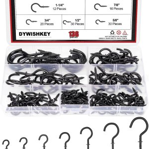 DYWISHKEY – Ganchos de rosca para colgar, kit de 136 ganchos de taza de 7 tamaños, ganchos de taza chapados en zinc negro para el hogar, la oficina DYWISHKEY – Ganchos de rosca para colgar, kit de 136 ganchos de taza de 7 tamaños, ganchos de taza chapados en zinc negro para el hogar, la oficina