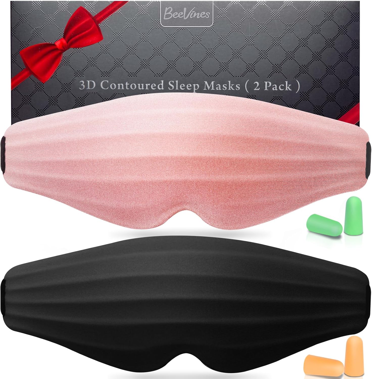 BeeVines Máscara de ojos 3D para dormir, 2 paquetes de antifaz de sueño prémium para extensiones de pestañas, 100% opaca y ligera, máscaras de