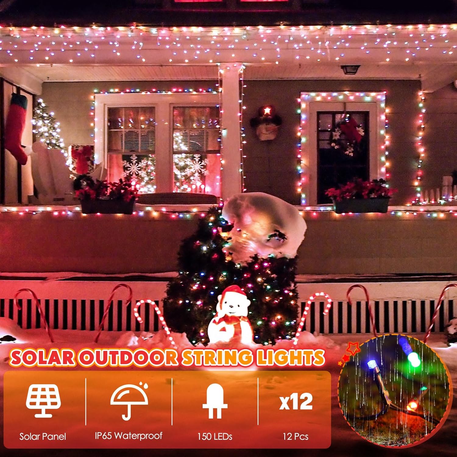 12 tiras de luces solares para exteriores, impermeables, cada una de 56 pies, 150 luces LED solares de Navidad con 8 modos y función de memoria,