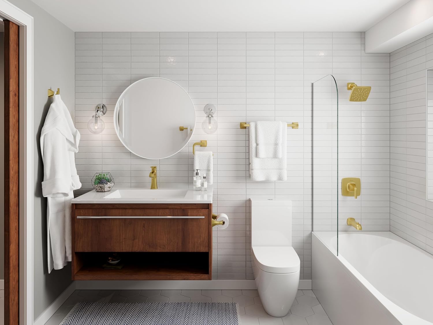 Pfister Bruxie BRHBIE0BG – Gancho para toallas de baño, montaje en pared, atornillado, acabado dorado cepillado, BRHBIE0BG