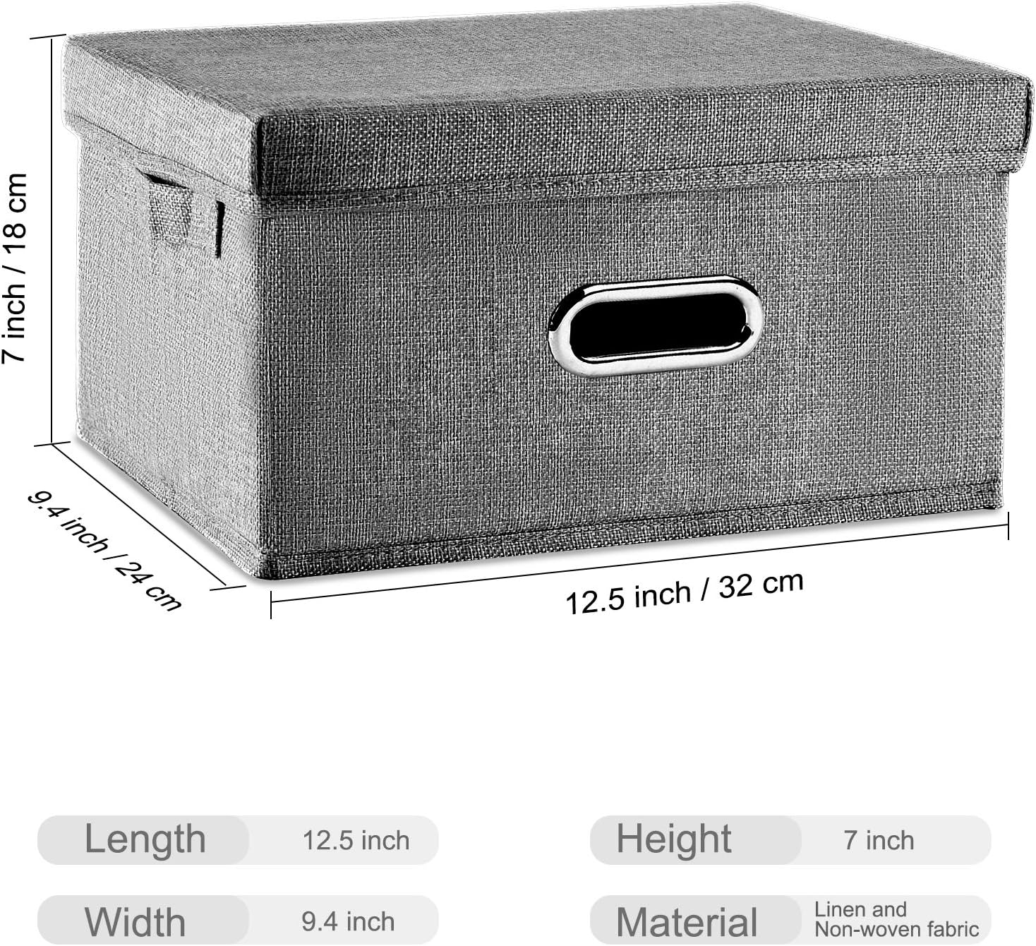 Contenedores de almacenamiento de tela de lino con tapa 1 unidad Caja de almacenamiento plegable con tapa, contenedores de almacenamiento para