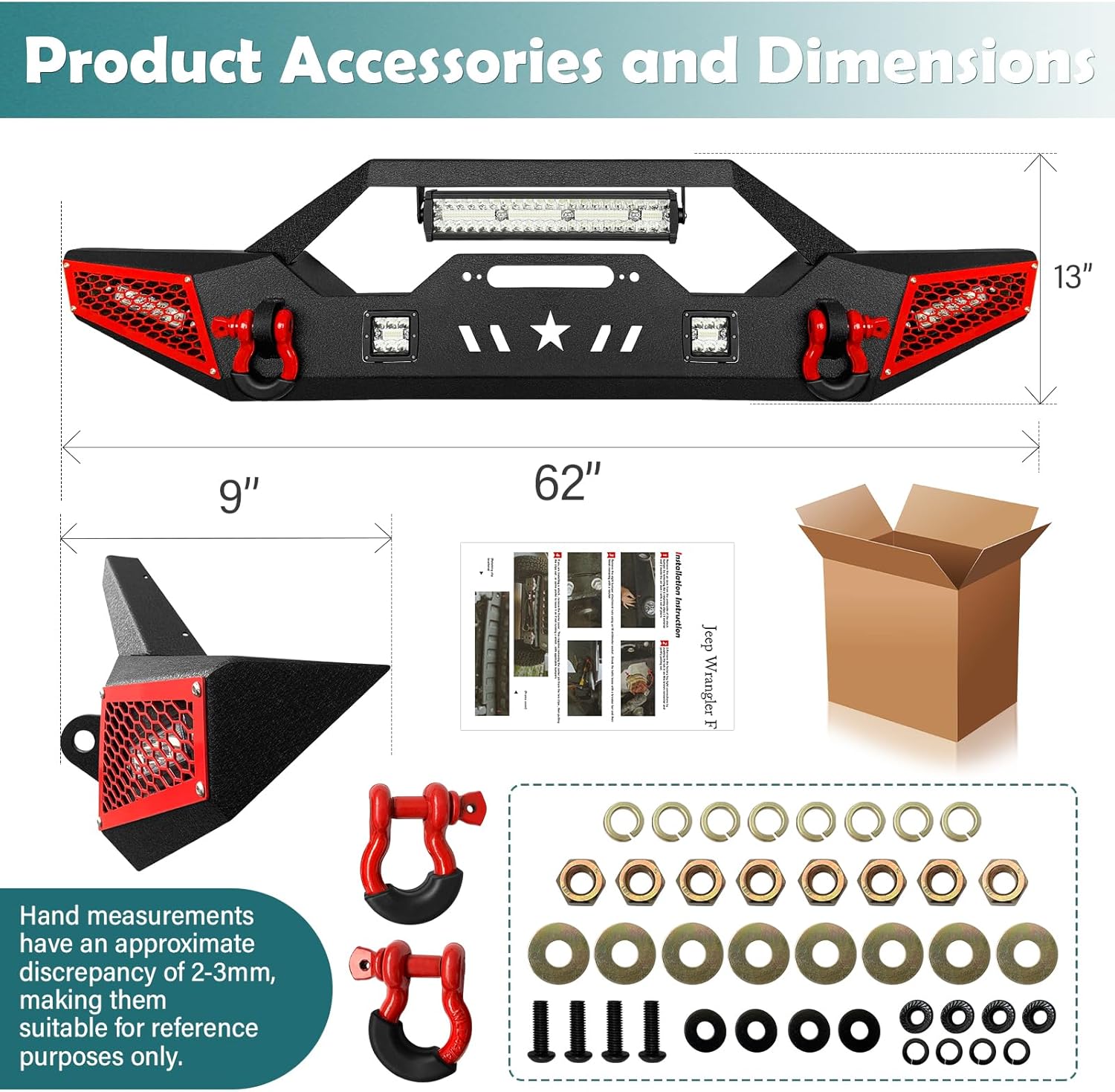 Parachoques delantero compatible con Jeep Wrangler JK JL JKU JLU Unlimited 2007-2024 y Gladiator JT – Parachoques todoterreno con placa de
