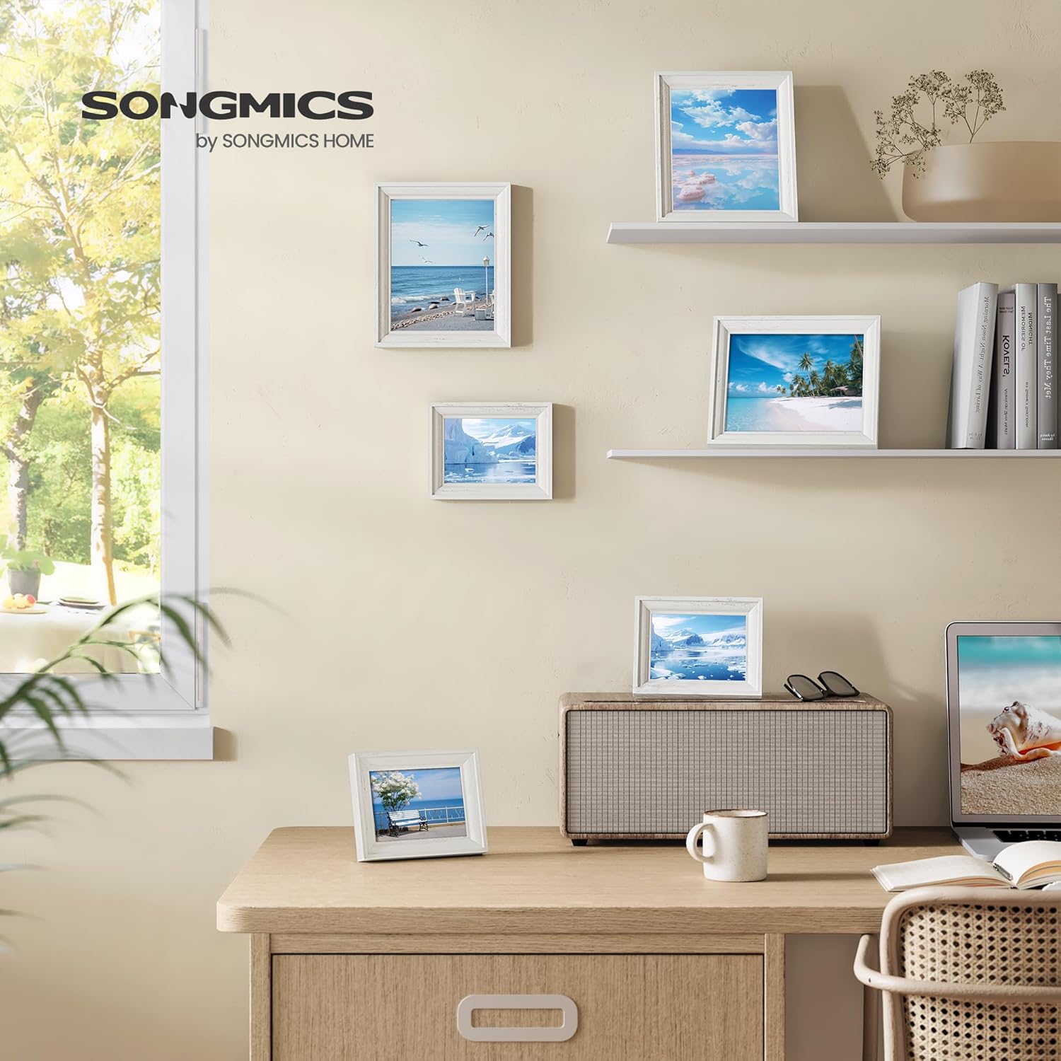 SONGMICS Marcos de fotos de 8 x 10 pulgadas con 6 alfombrillas para pared, juego de 3, marcos de fotos de collage para fotos de 8 x 10, 5 x 7, 4 x