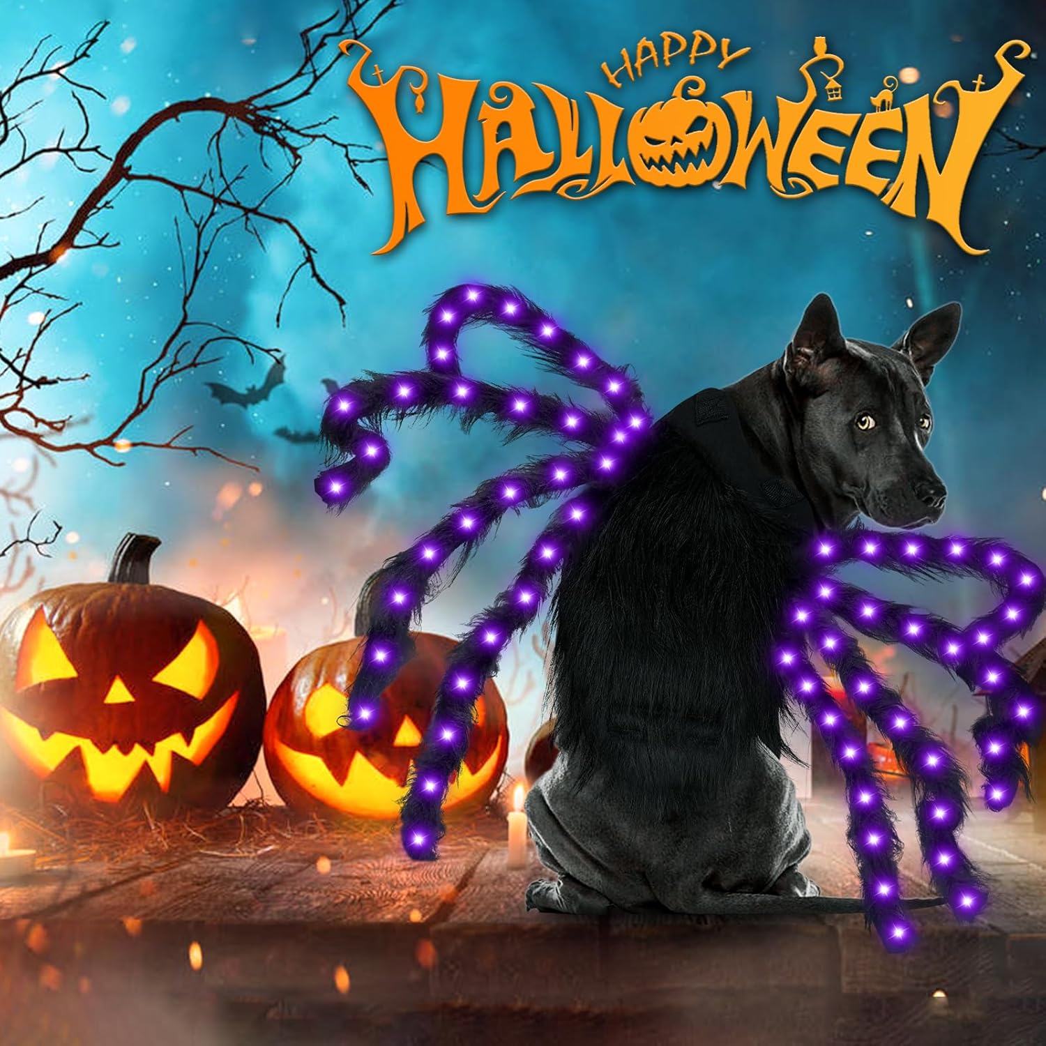 Malier Disfraz de Halloween para perro, 64 luces LED, disfraz de araña para Halloween, cosplay con luces, ropa divertida, regalos de Acción de