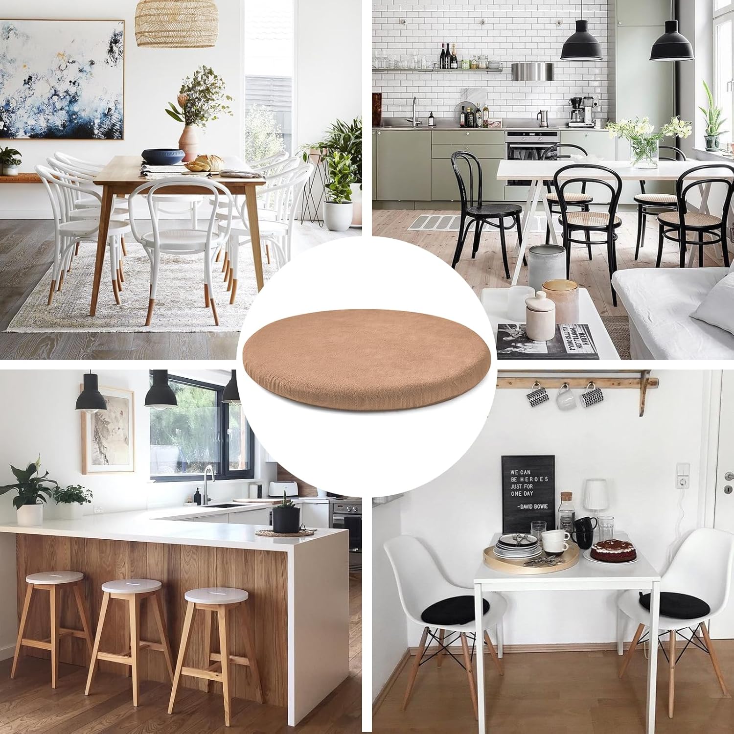 Gumcoly Cojín de espuma viscoelástica para silla de cocina, lavable, antideslizante, cojín redondo con respaldo de goma para mesa de comedor, sillas