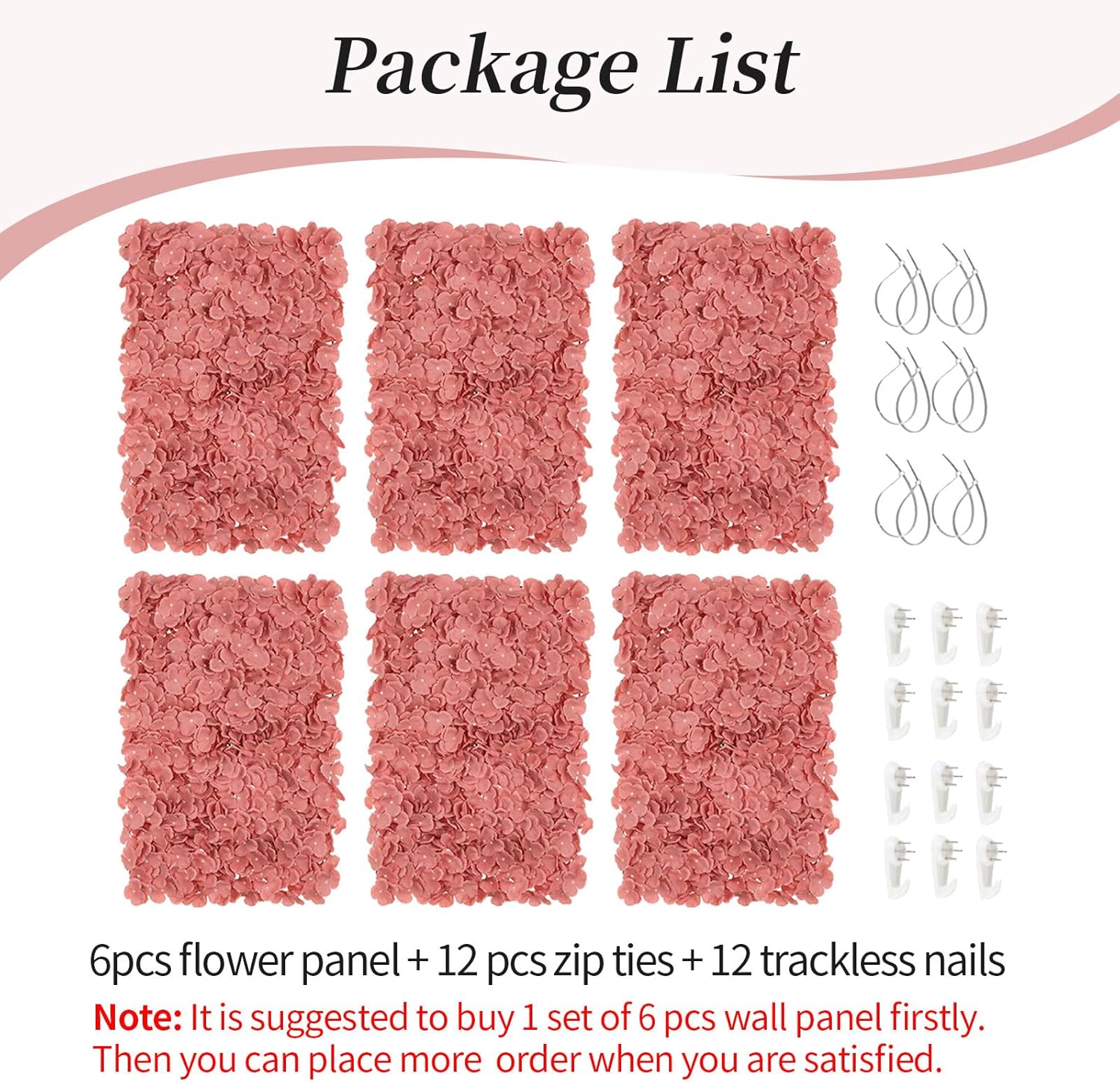 Decoración de fondo de panel de pared de flores fondo floral artificial de rosa polvorienta Blosmon para bodas, fiestas, baby shower, 6 piezas de