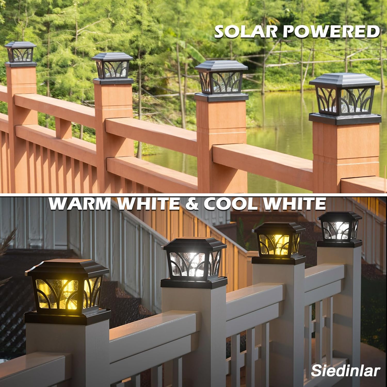 SIEDiNLAR Luces solares para exteriores, vidrio de aluminio, 2 modos, bombillas LED Edison para postes de madera  vinilo de 4 x 4, 5 x 5, 6 x 6,