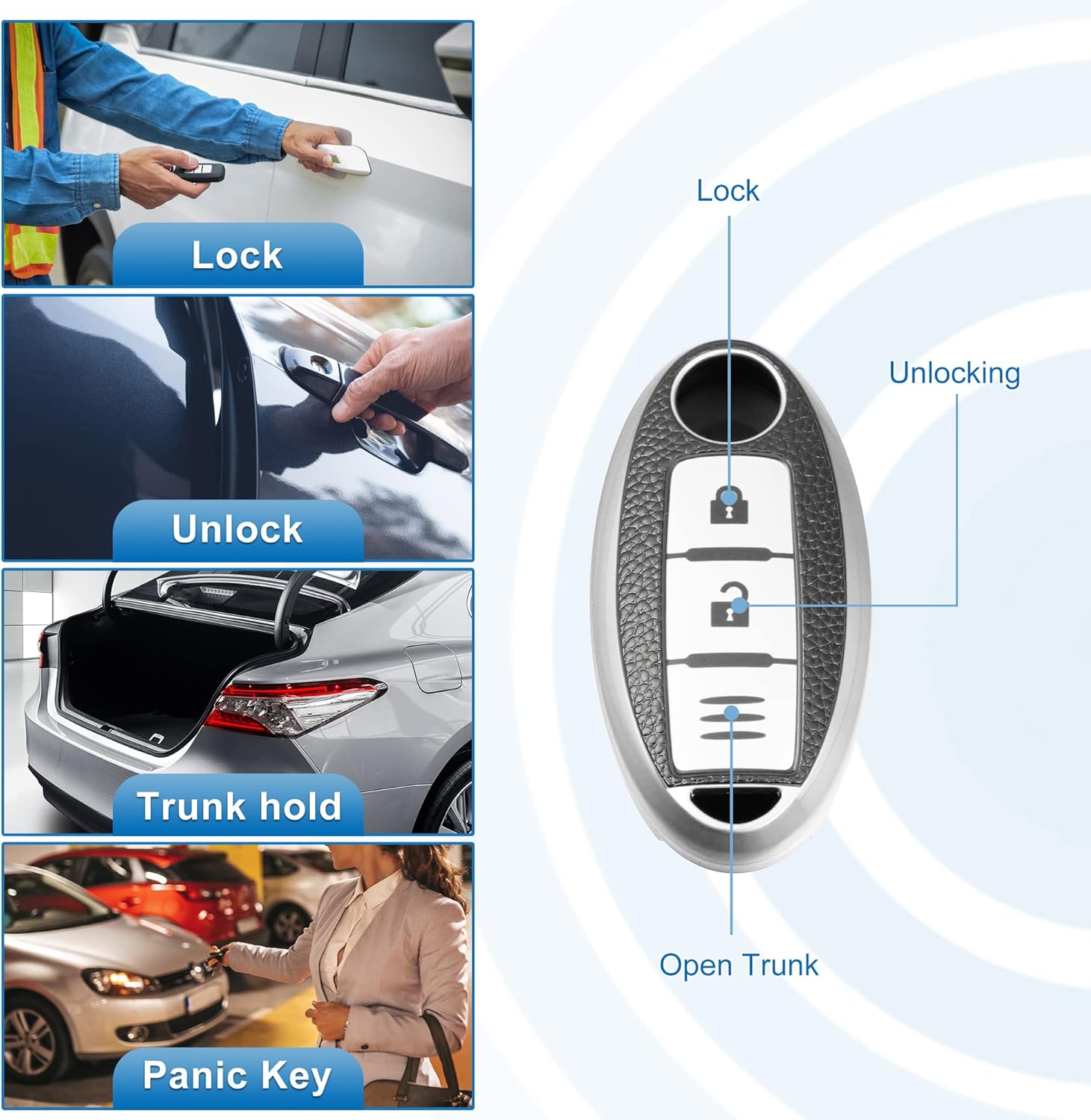 X AUTOHAUX Funda de silicona para llavero inteligente para Nissan Sentra 1986-1987, protector de llavero sin llave, tono plateado