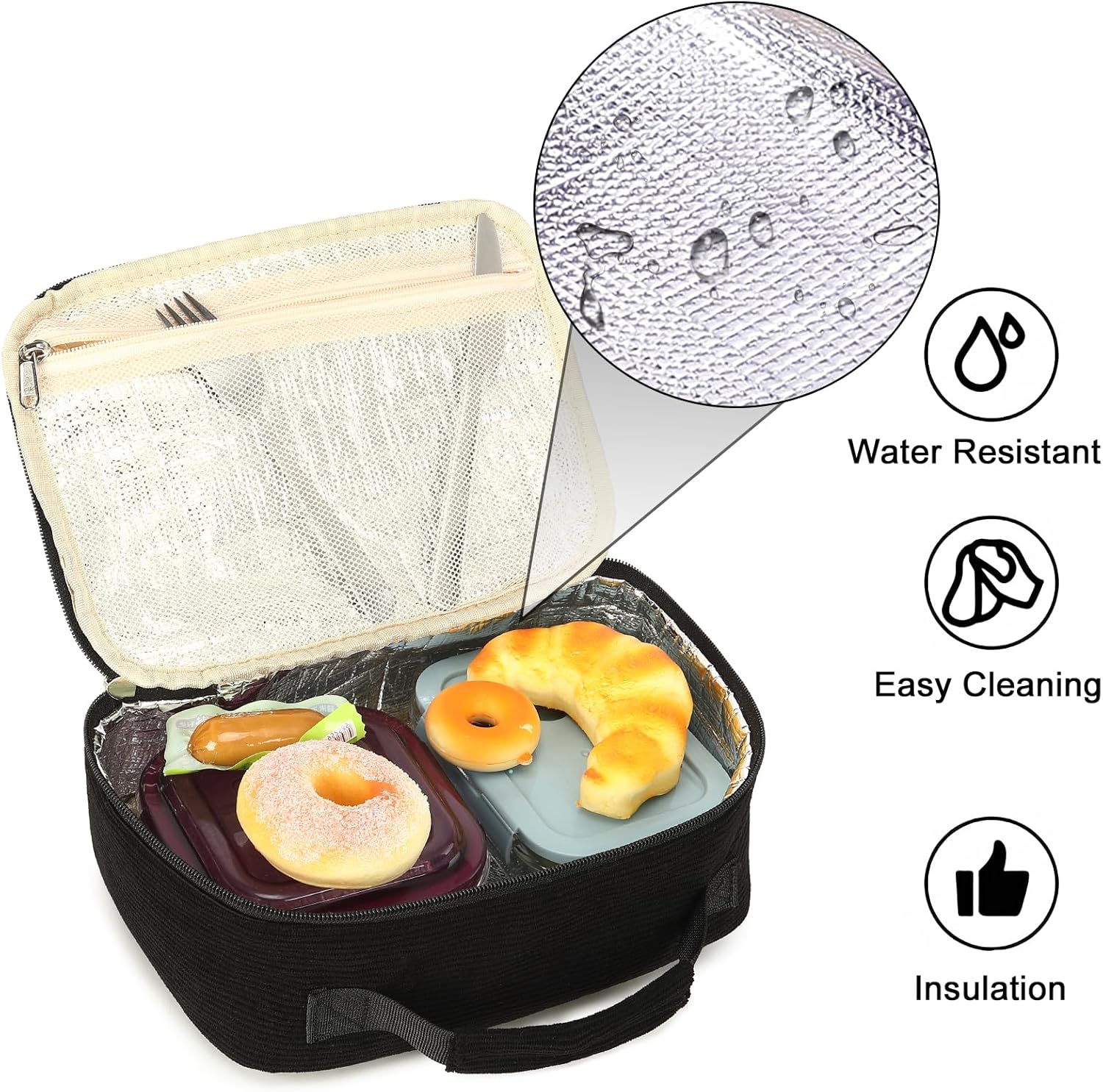 Bluboon Lonchera con aislamiento para niños y niñas, para la escuela, lonchera de pana, organizadora, bolsa de almuerzo para niños y niñas (pana