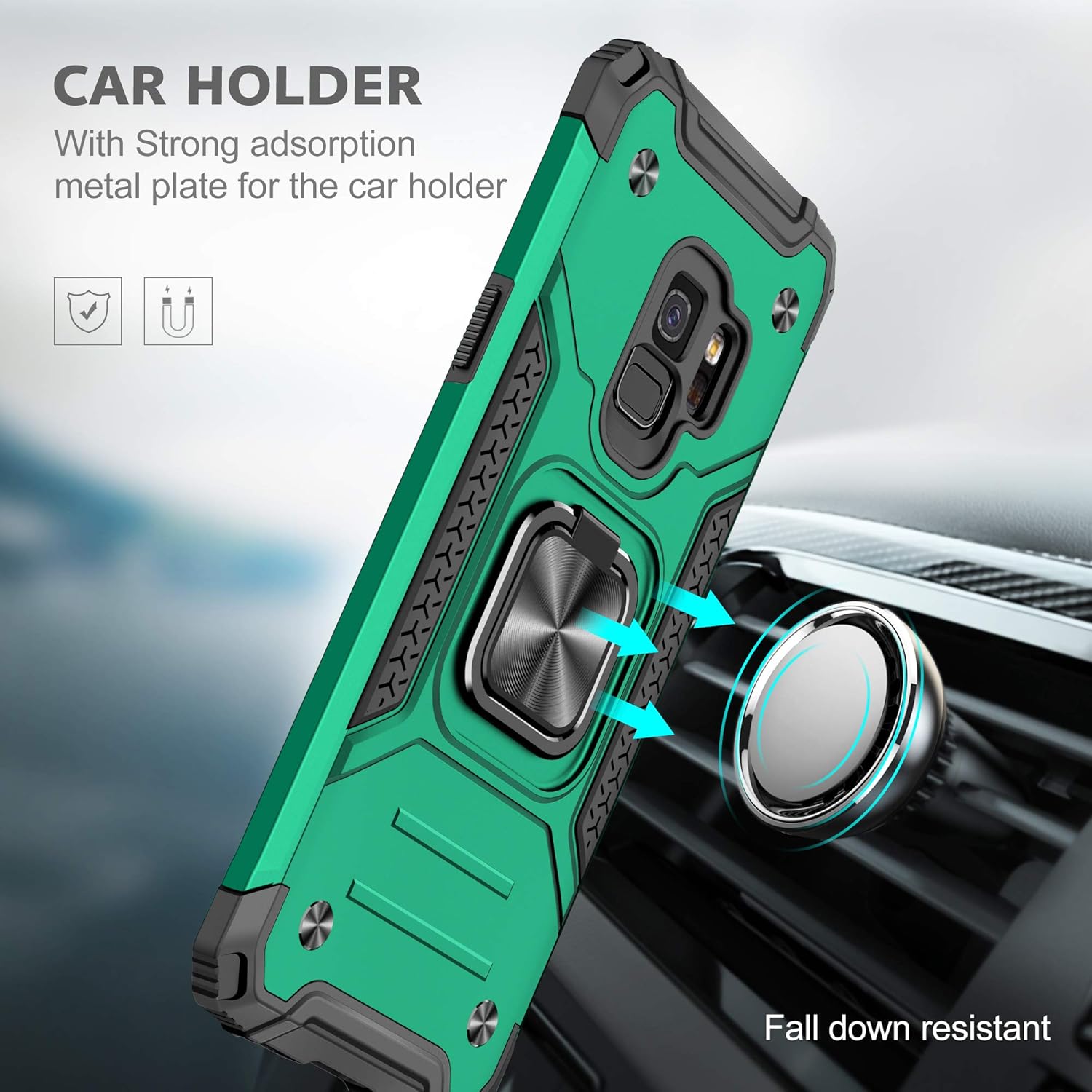 YmhxcY Funda para Galaxy S9, funda para Samsung S9 con protector de pantalla curvado 3D, funda de grado armadura con soporte giratorio,