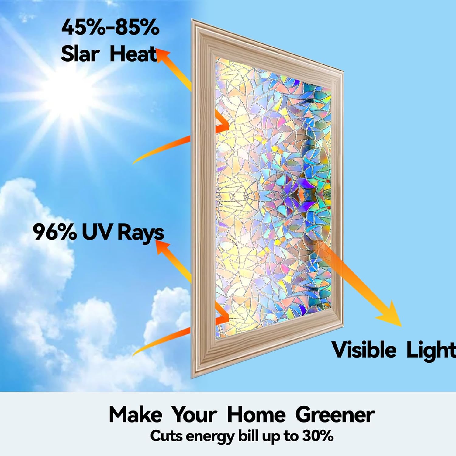 Película de privacidad para ventana, 17.5 x 78.7 pulgadas, película de ventana arcoíris para privacidad de vidrio, película decorativa para