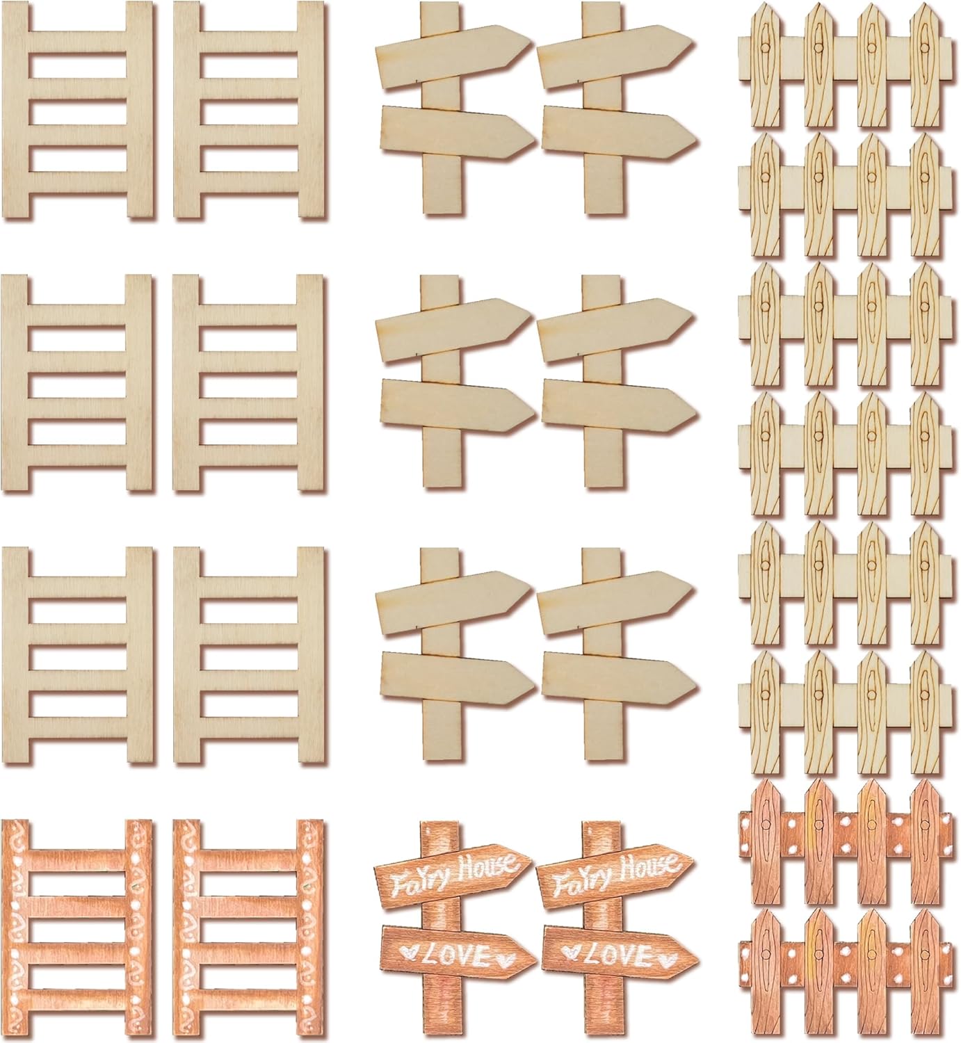 24 piezas de puertas de jardín de madera para puertas de jardín, mini cercas artesanales, escaleras, señales de ruta, kit de bricolaje sin terminar,