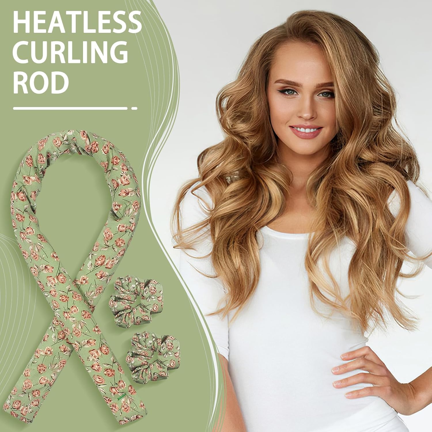 Rizador de pelo sin calor, diadema sin calor para cabello largo, rizadores de pelo sin calor para dormir durante la noche para mujeres, onda suave,
