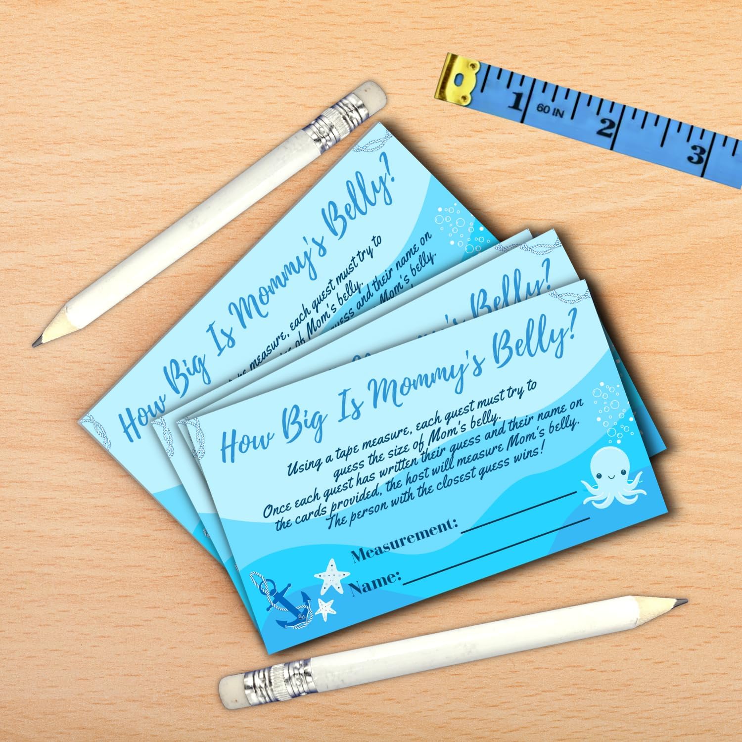 Mida Mommys Belly Baby Shower Game Qué tan grande es la protuberancia Ahoy es un niño Baby Shower Game Cinta métrica náutica Baby Sprinkle