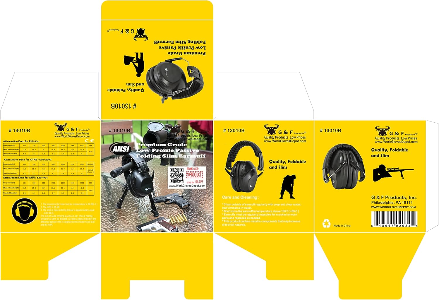 G & F Products – Protección auditiva con diseño plegable pasivo de perfil bajo 26 dB NRR y reducción de ruido de hasta 125 Db, para la diadema