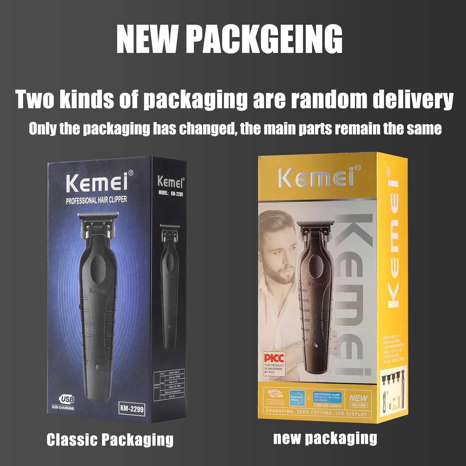 Kemei 2299 Cortadora profesional de pelobarba para hombres, cortapelos sin huecos para barbero con hoja en T, recargable inalámbrica