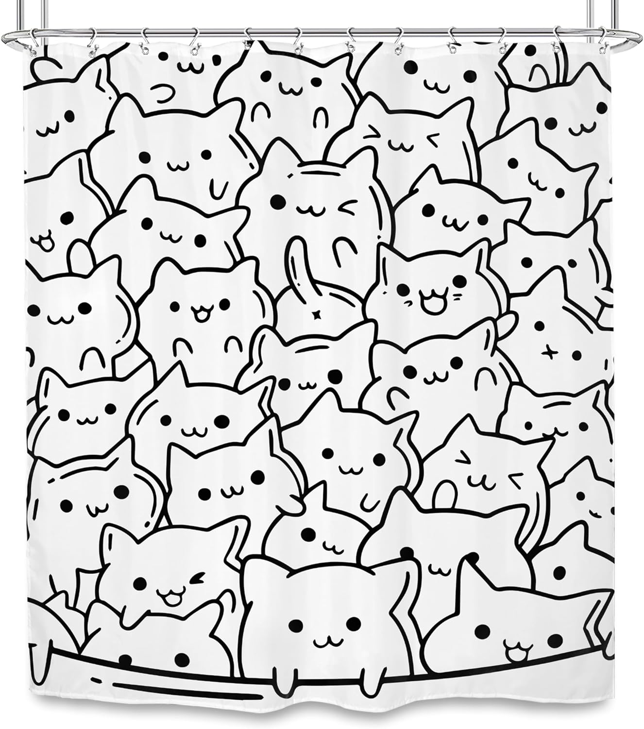SVBright Cortina de ducha con diseño de gato de 60 pulgadas de ancho x 72 pulgadas de largo para niños, divertida, negro, blanco, animal, linda,