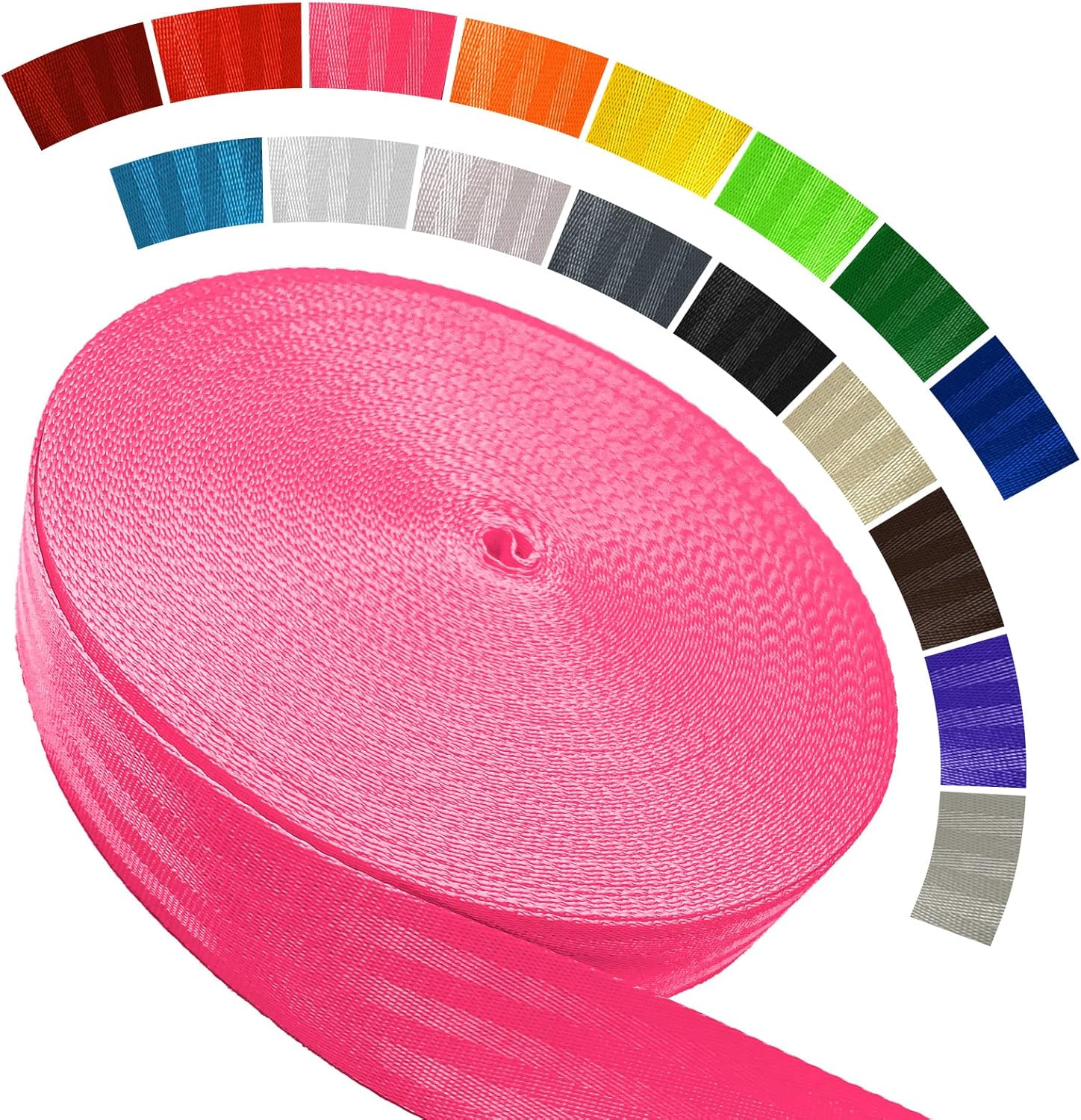 Correa de poliéster de 16 colores más  1 pulgada y 1.5 pulgadas y 1.9 pulgadas  16.5 25 33 55 yardas, rollo de cincha resistente, correa plana para