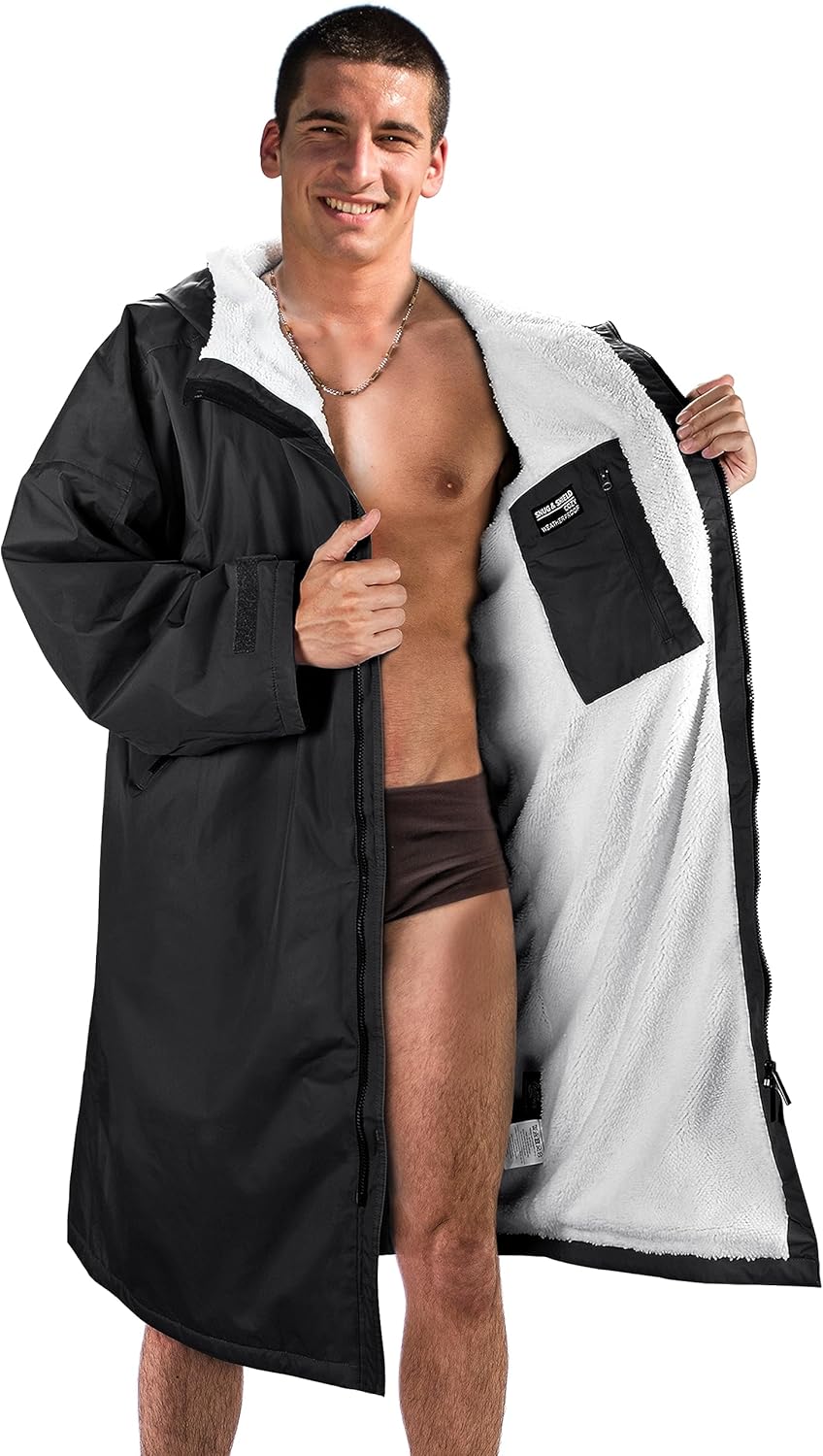 Catalonia Parka de natación para hombres y mujeres, chaqueta de natación impermeable, cálida bata de poncho cambiante con forro de sherpa