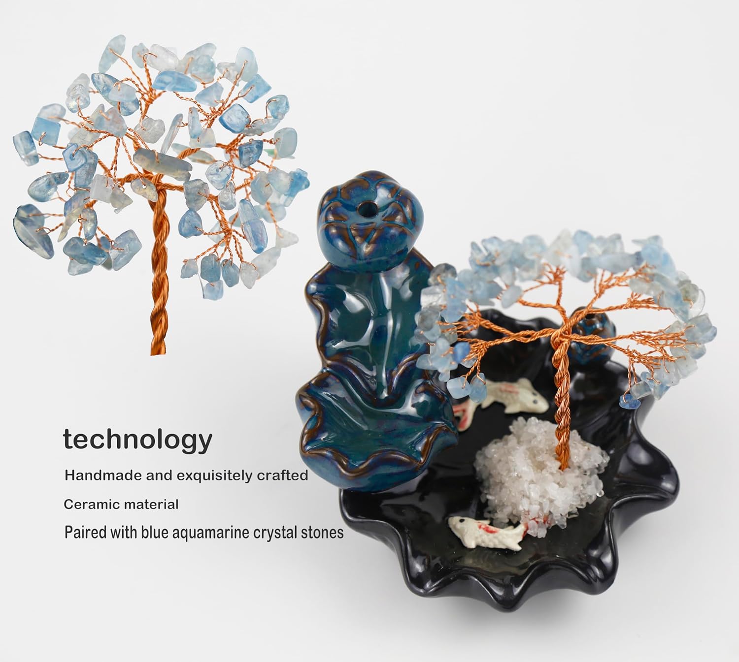 Soporte para incienso en cascada, quemador de conos de incienso con reflujo de cristales de aguamarina, decoración de estante de meditación