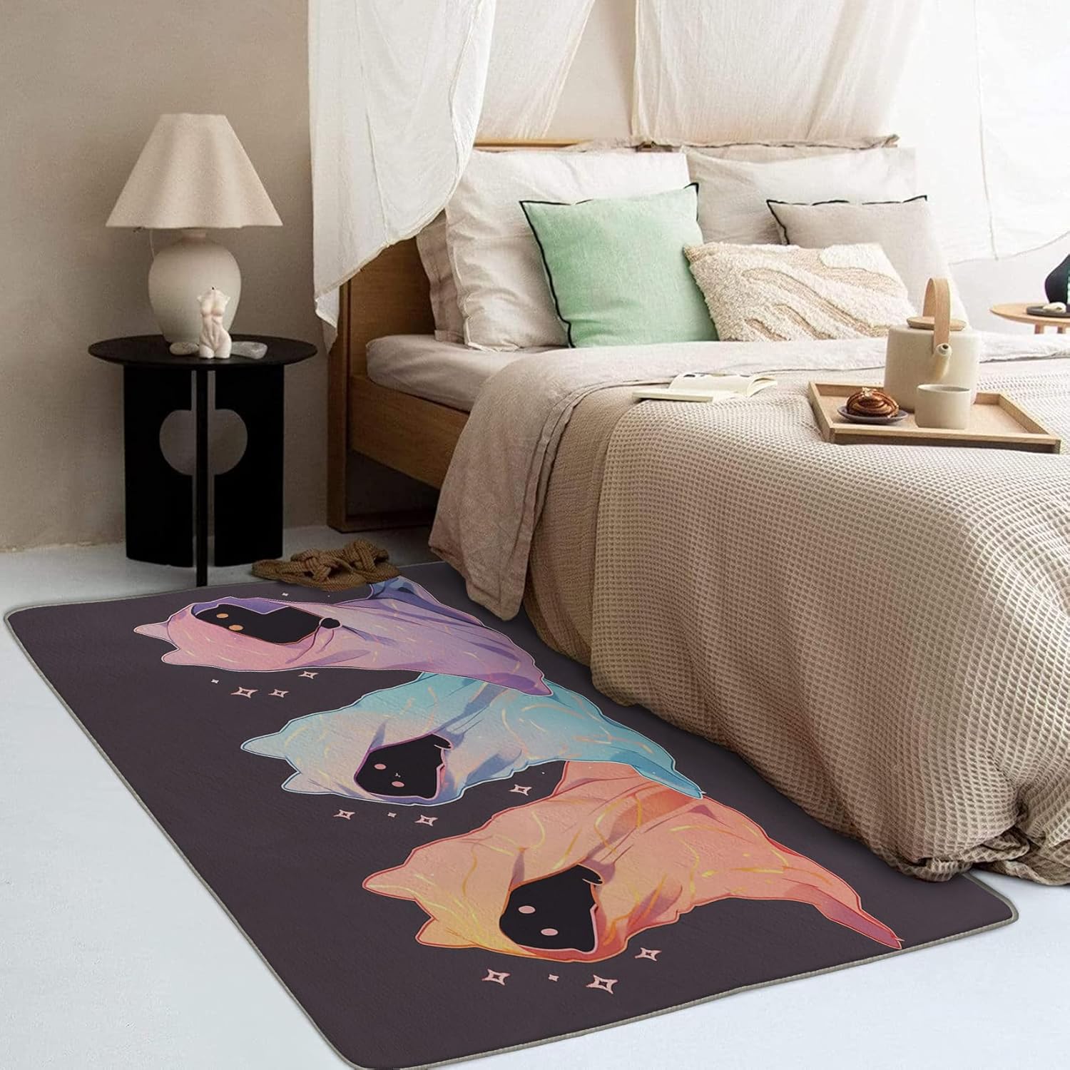 Alfombra fantasma para niños, alfombra de 2 x 3, bonita alfombra para decoración de dormitorio y habitación de niños y niñas, alfombra pequeña con