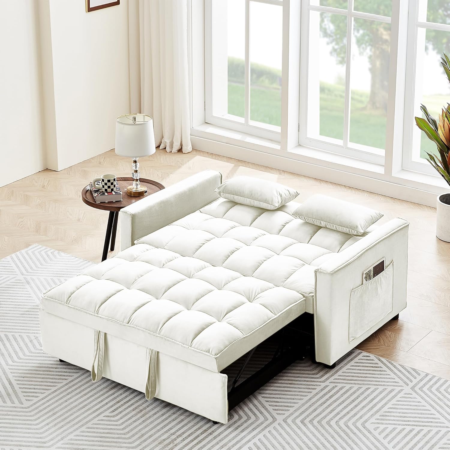 LUMISOL Sofá cama convertible moderno de terciopelo de 55.2 pulgadas, sofá cama multifuncional 3 en 1, cama extraíble, sofá biplaza con respaldo