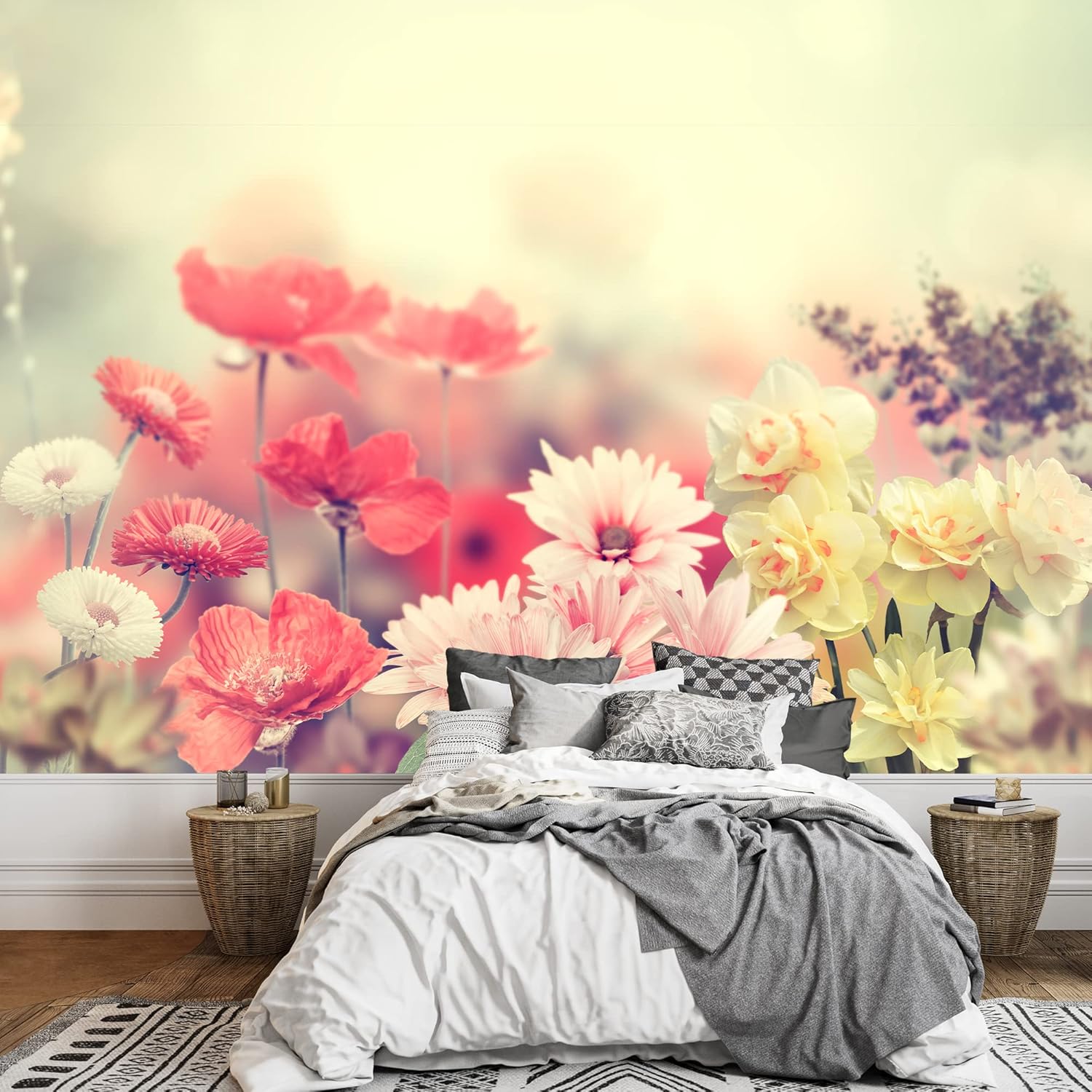 wall26 – Variación de flores coloridas de primavera – Mural de pared extraíble  Papel pintado grande autoadhesivo – 66×96 pulgadas