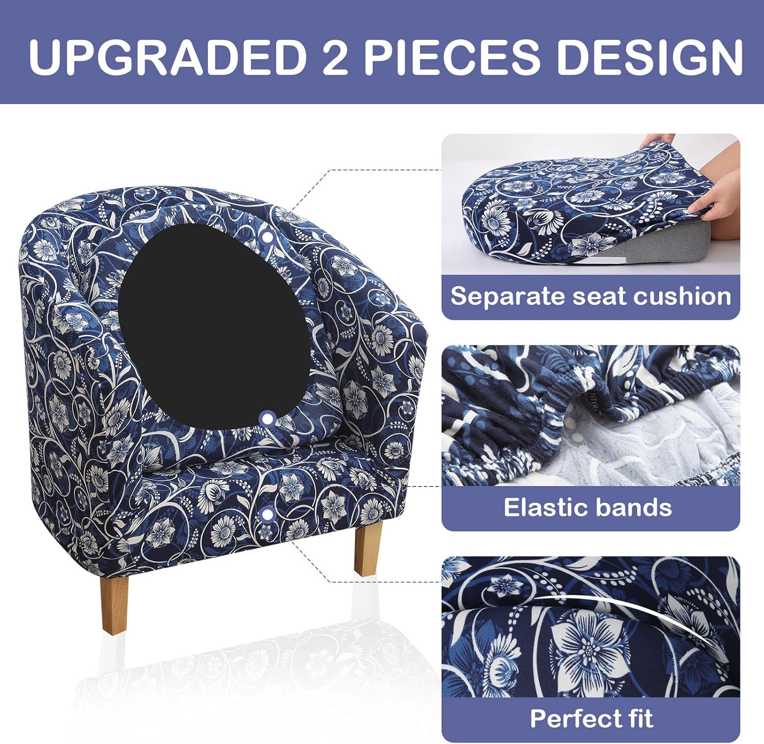 hyha Slipover para silla de bañera estampada de 2 piezas con funda de cojín, funda elástica extraíble para silla de club IKEA Tullsta, funda