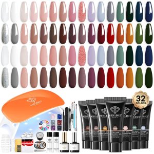 Modelones Kit de 133 piezas de gel de uñas de polietileno, kit completo de extensión de uñas de gel de 32 colores con lámpara de uñas, kits de Modelones Kit de 133 piezas de gel de uñas de polietileno, kit completo de extensión de uñas de gel de 32 colores con lámpara de uñas, kits de