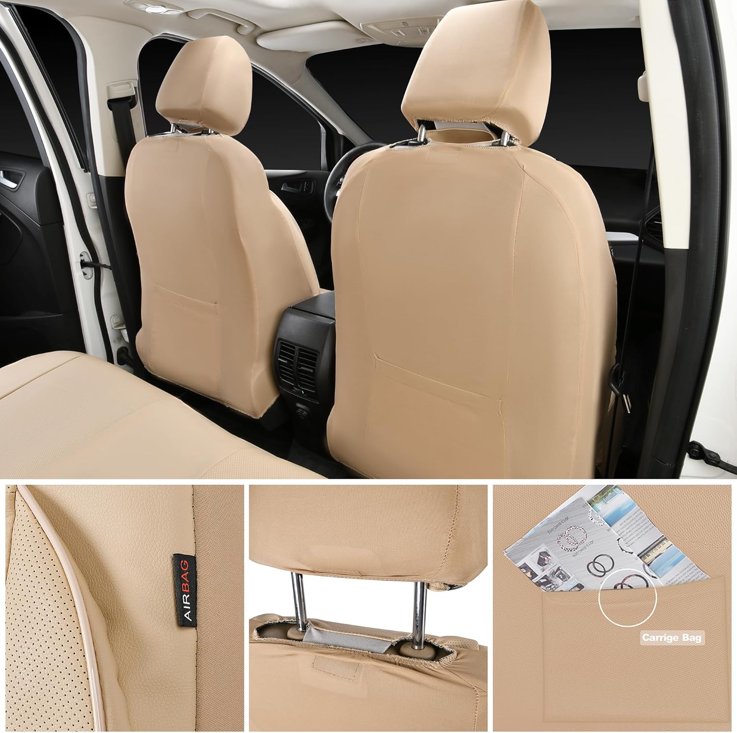 CAR PASS Juego completo de fundas de asiento de cuero, universal, resistentes al agua, soporte de respaldo de espuma 3D, comodidad de lujo, 5