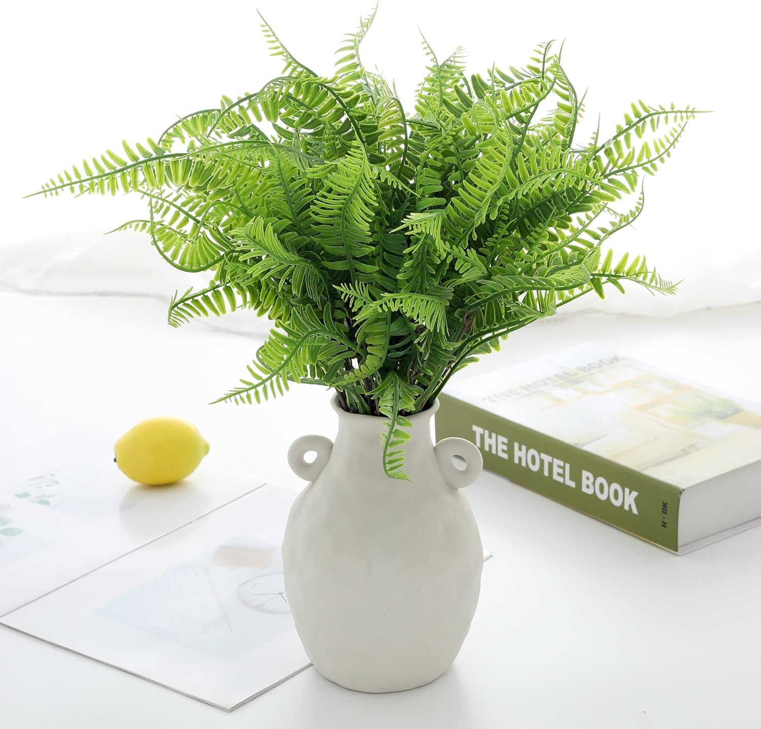 Grand Verde Boston Ferns Plantas artificiales, vegetación sintética, arbustos de plástico al tacto, decoración de bricolaje para patio al aire