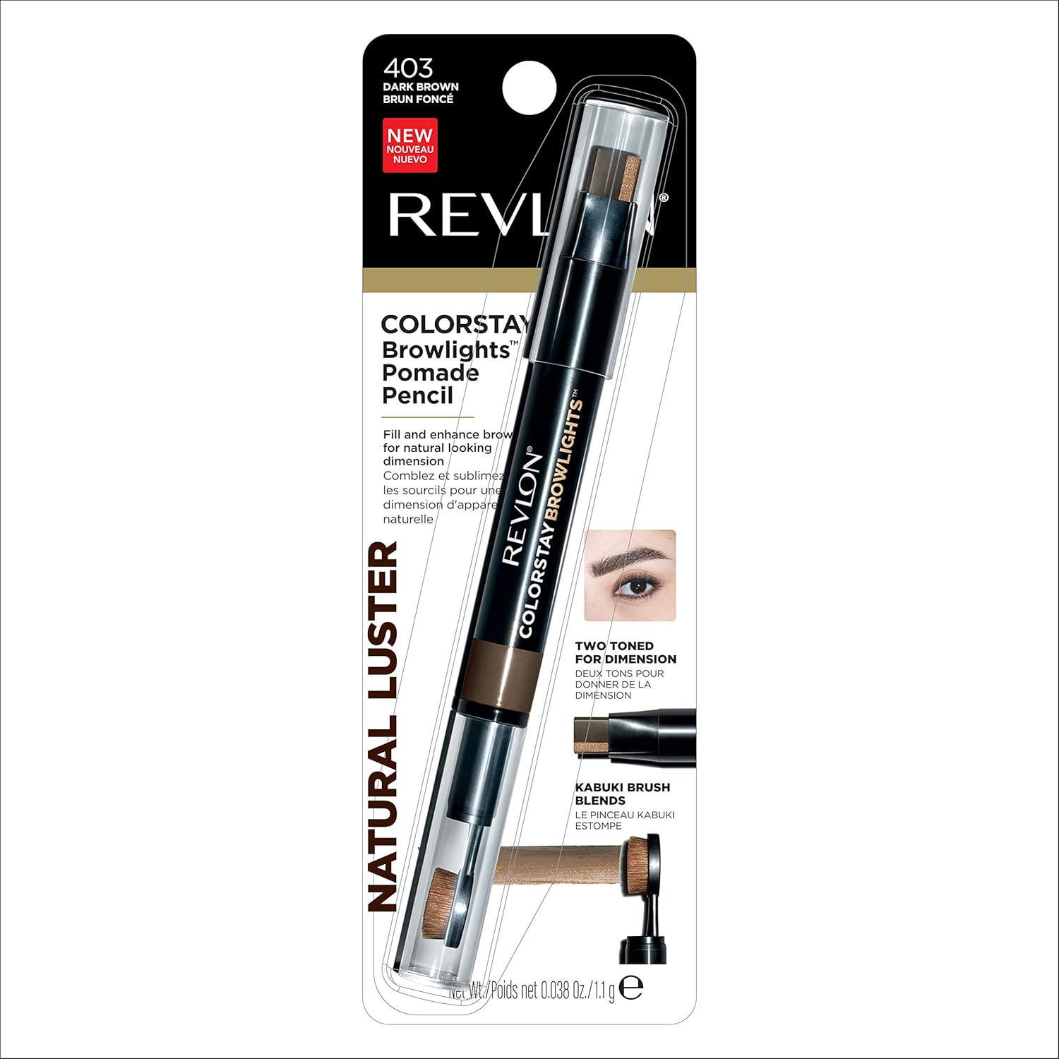Revlon Colorstay Browlights – Lápiz de cejas y resaltador de cejas, 0.55 libras, marrón oscuro