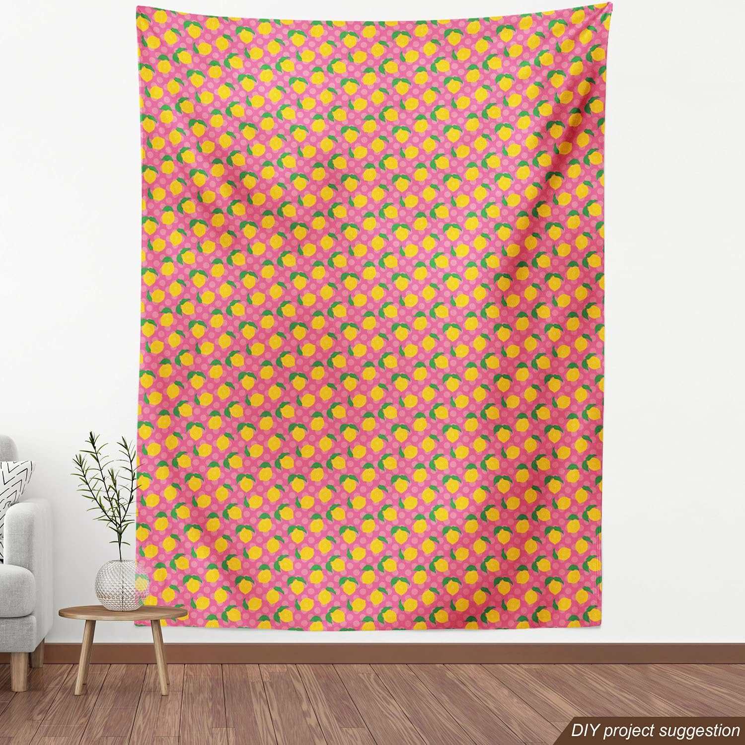 Ambesonne Tela de limón de The Yard, Limones con hojas sobre un fondo de lunares, tela decorativa para tapicería y detalles del hogar, 1 yarda,