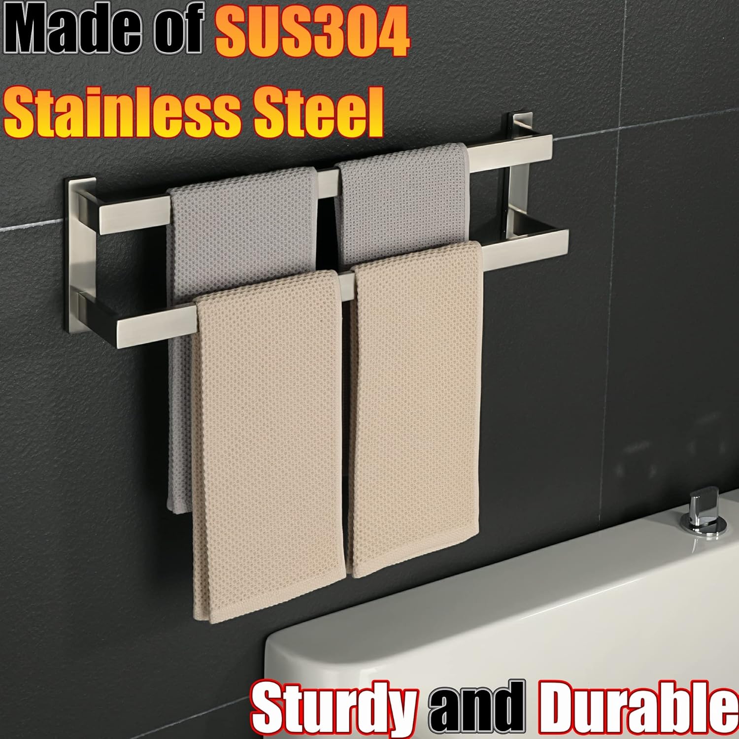 Alise GOY002-LS – Toallero doble para baño, soporte de pared para toallas de baño, toallero de acero inoxidable SUS304, níquel cepillado de 23.2
