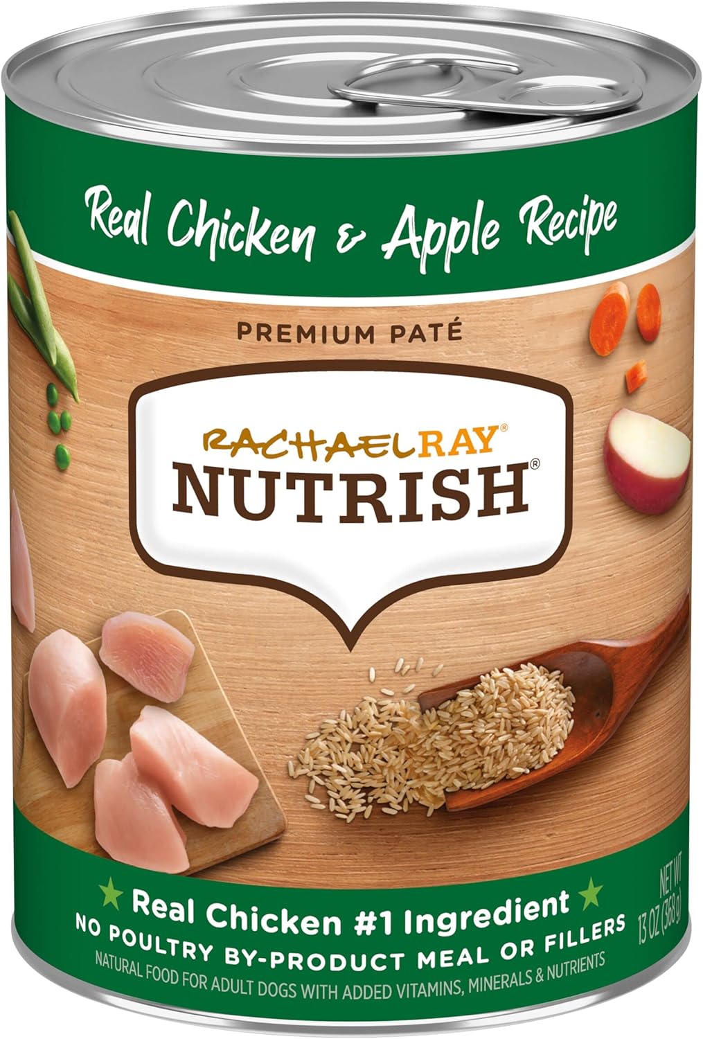 Rachael Ray Nutrish Premium Pate – Alimento húmedo para perros, pollo y manzana, lata de 13 onzas (paquete de 12)