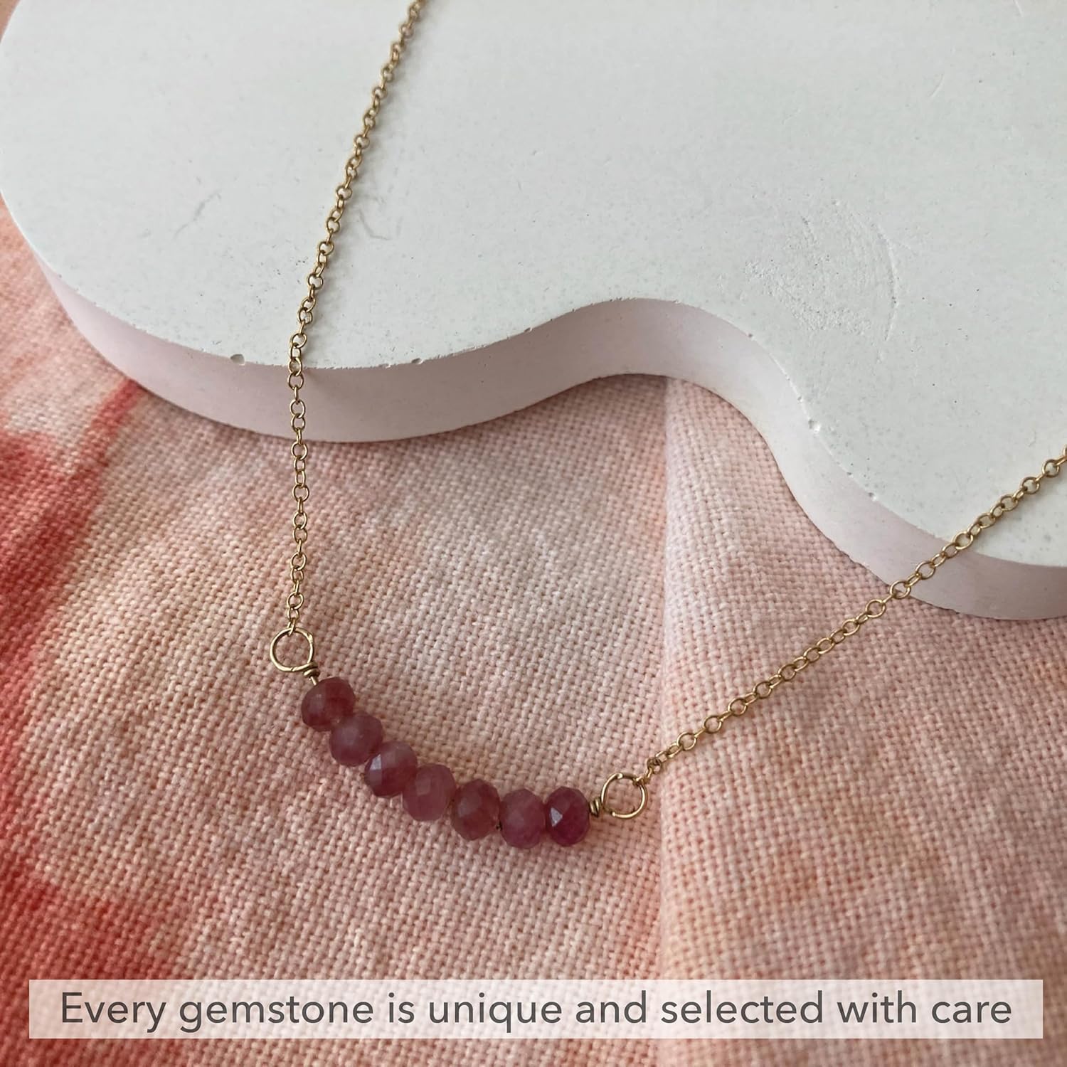 Rebecca Anne Handmade Jewelry Birthstone Bar Necklace, Rose Gold September Sapphire Necklace, 16″ with 2″ Extender, Personalized Layering Necklace